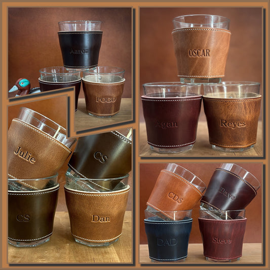 Custom Whiskey Glasses handmade to order in Horween leather.