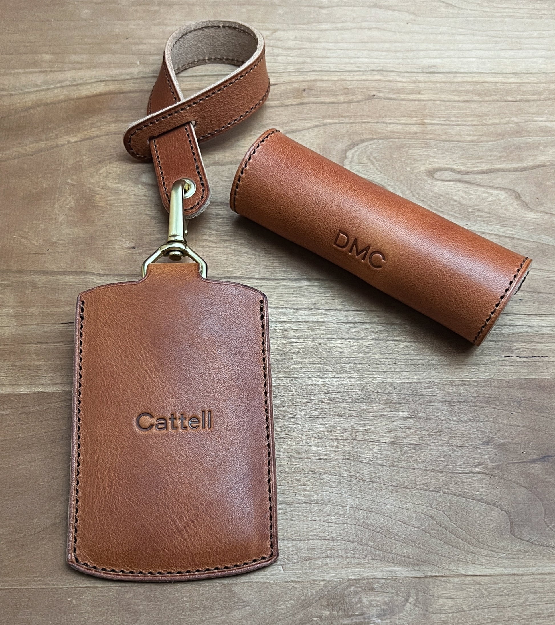 Handmade Leather Luggage Tag in English Tan Dublin Horween Leather with Brass Hardware