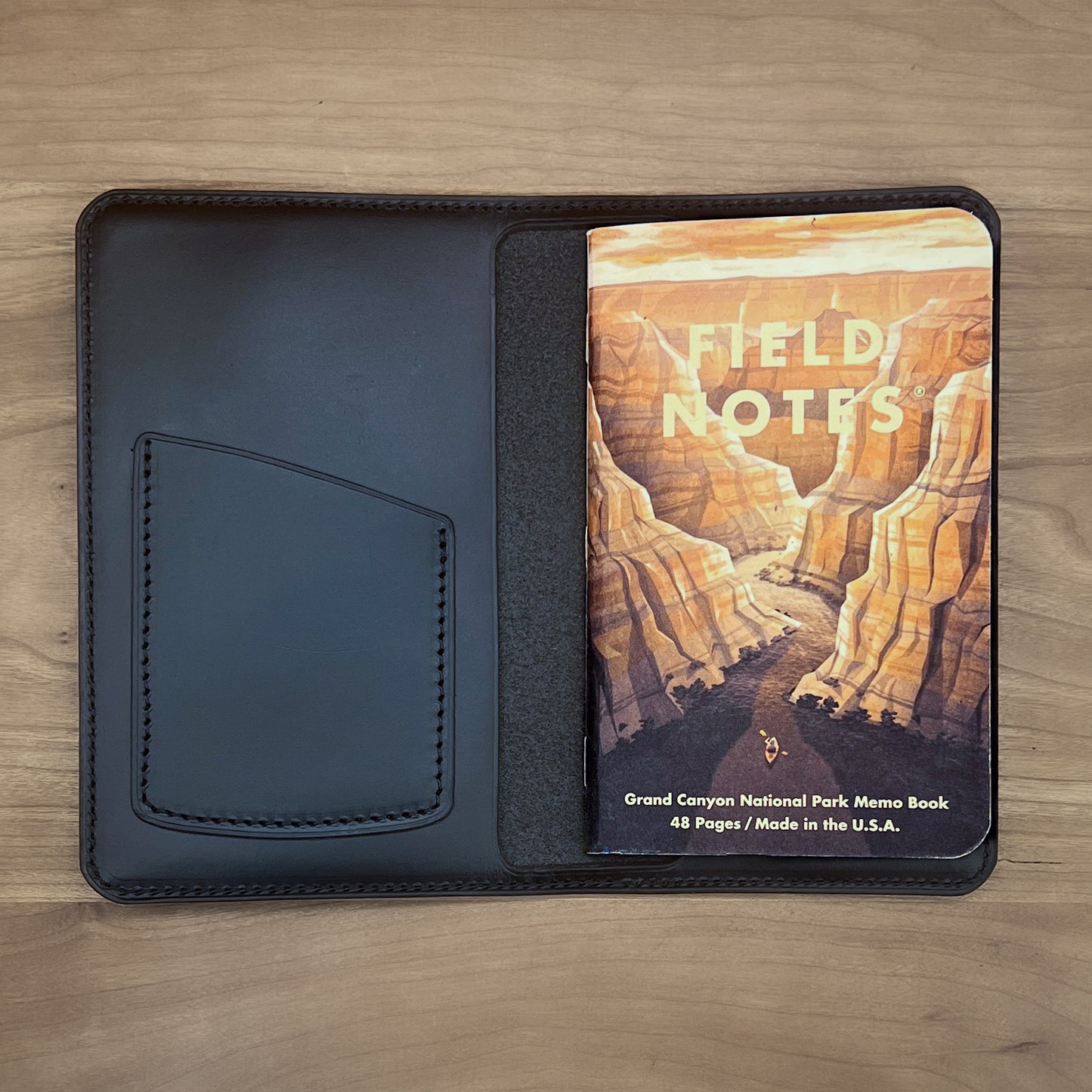 Personalized Notebook Cover for Pocket Sized Refills in Black Horween Leather.