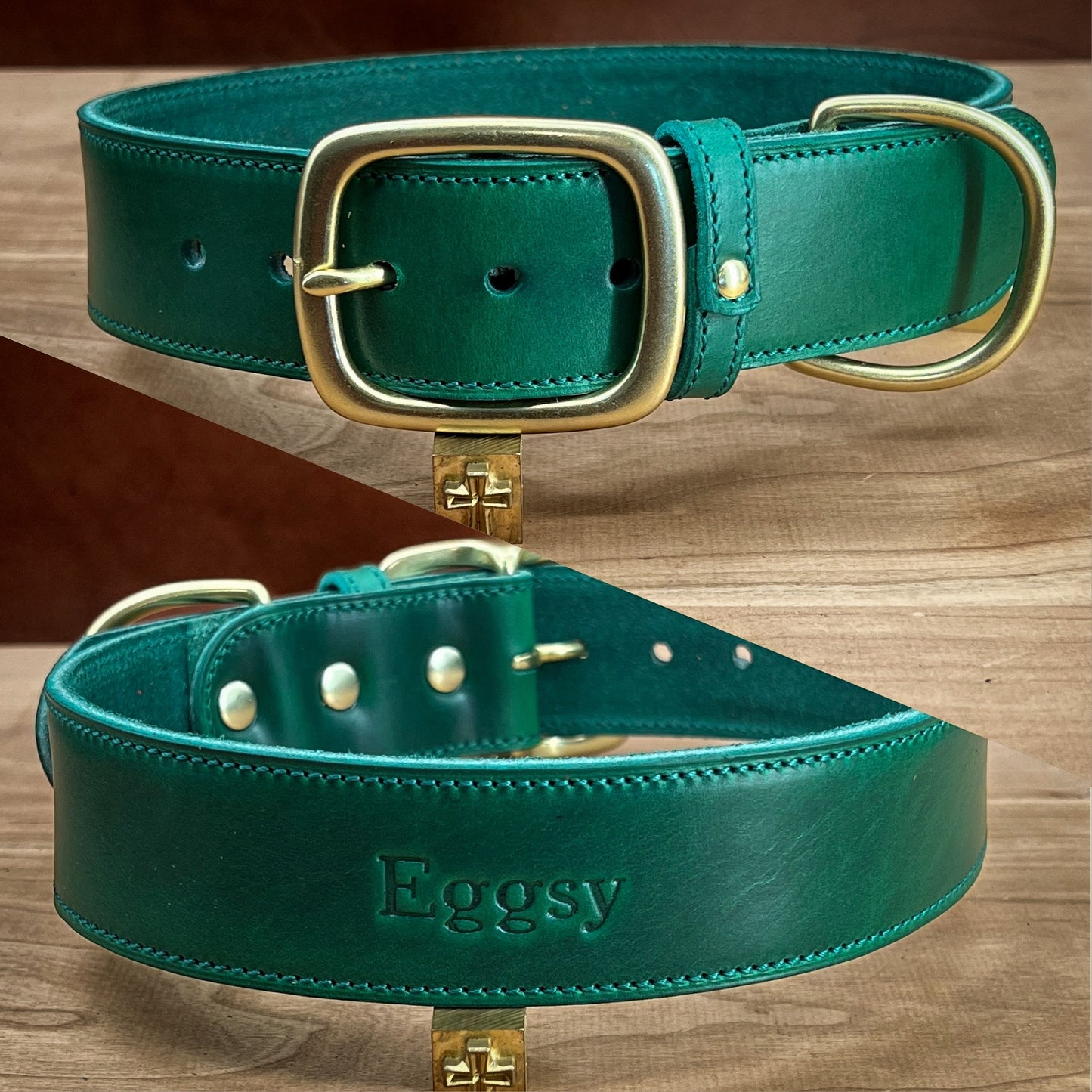 Green Leather Dog Collar. Handmade collar in Green Horween leather.