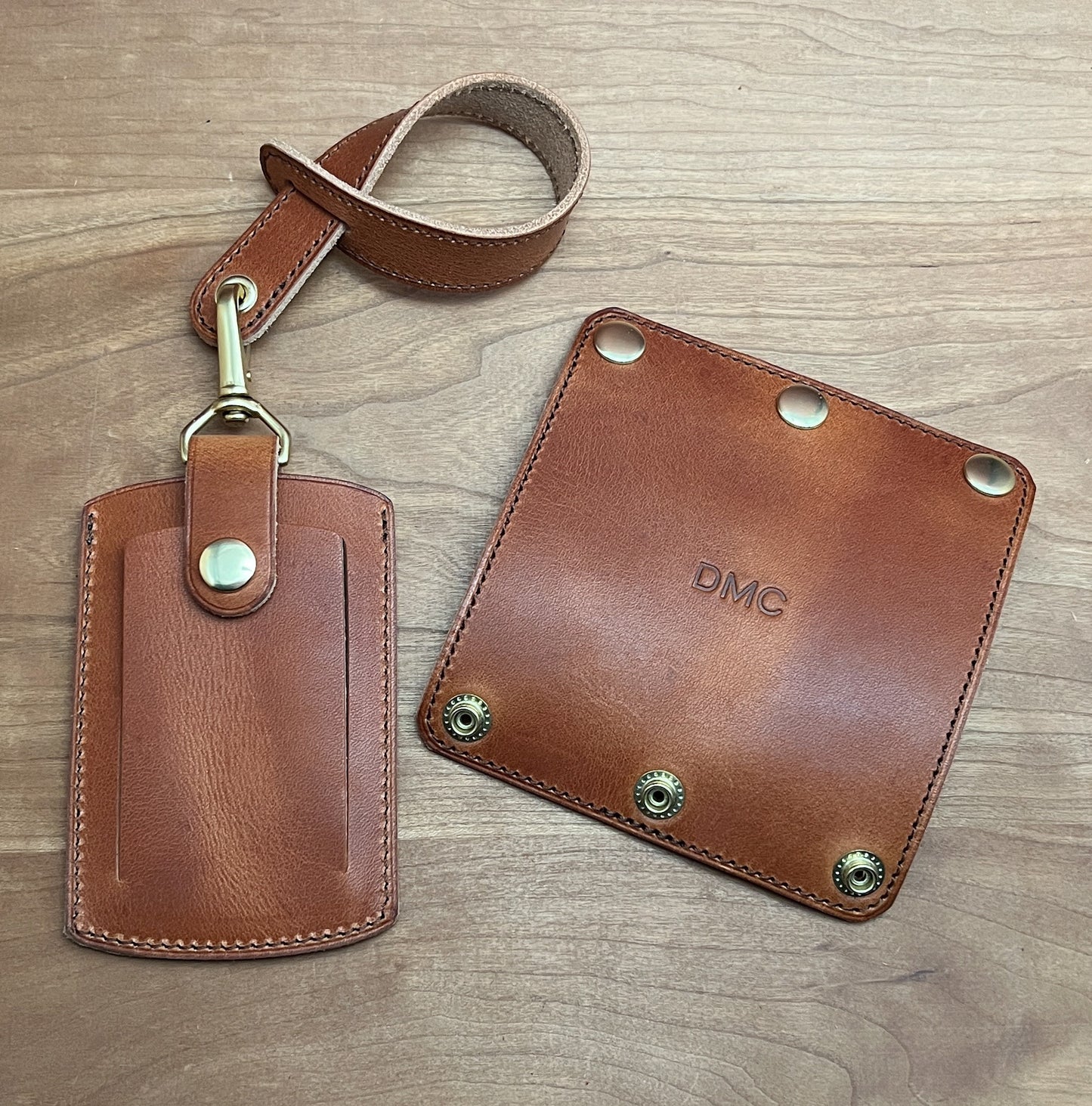 Personalized Leather Luggage Tag. Handmade in English Tan Dublin Horween Leather with Brass Hardware