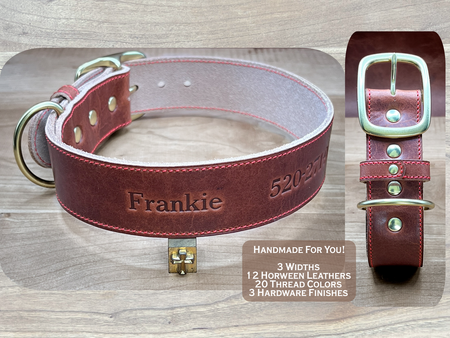 Handmade Leather Dog Collar in Bourbon Horween Leather