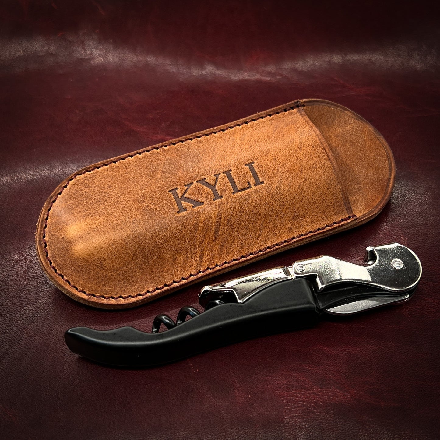 Pulltap Corkscrew and Horween Leather Sheath with Belt Clip | Personalized and Handmade to Order