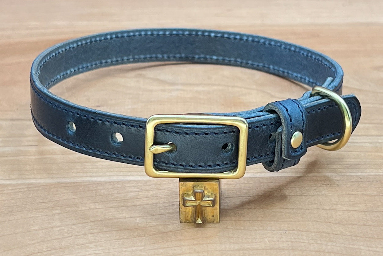 Small Dog Collar handmade in Cobalt Blue Horween leather.