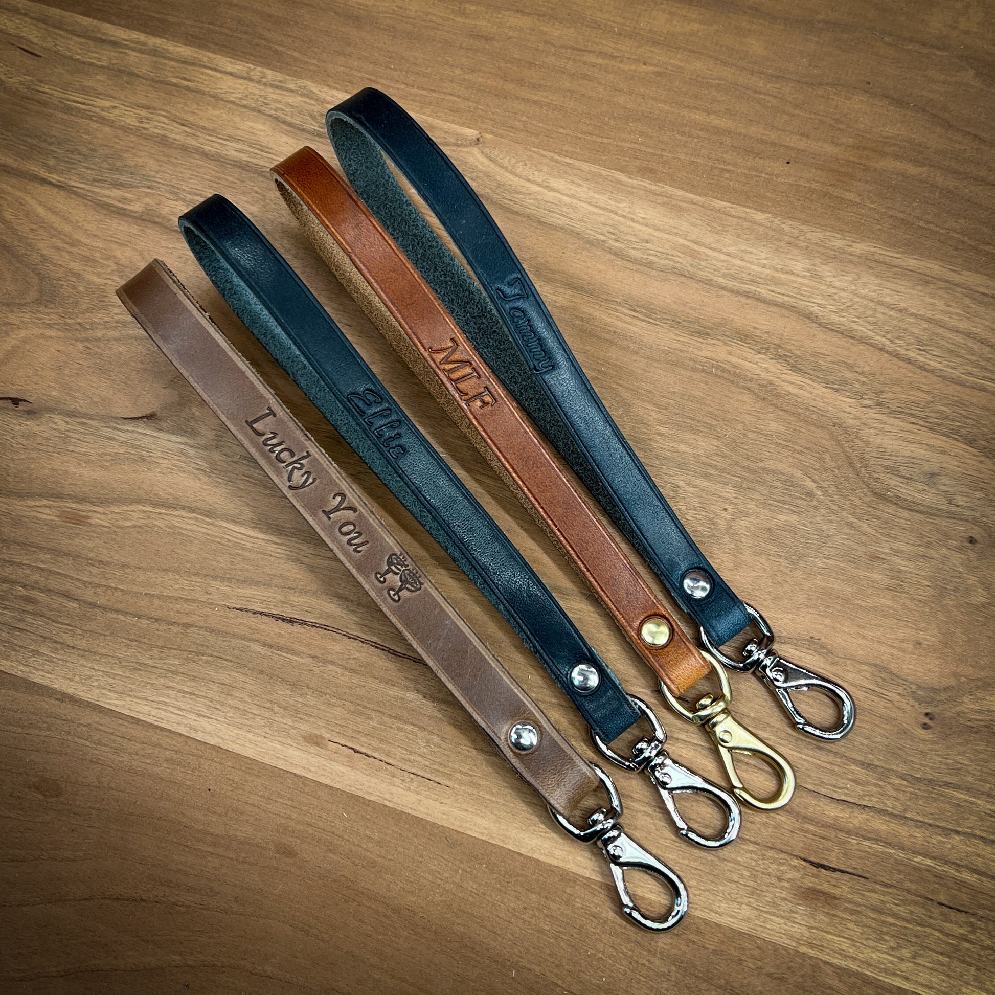 Custom Leather Wrist Straps with swivel snaps in Horween leather.  Handmade in Houston, Texas by Custom Leather and Pen