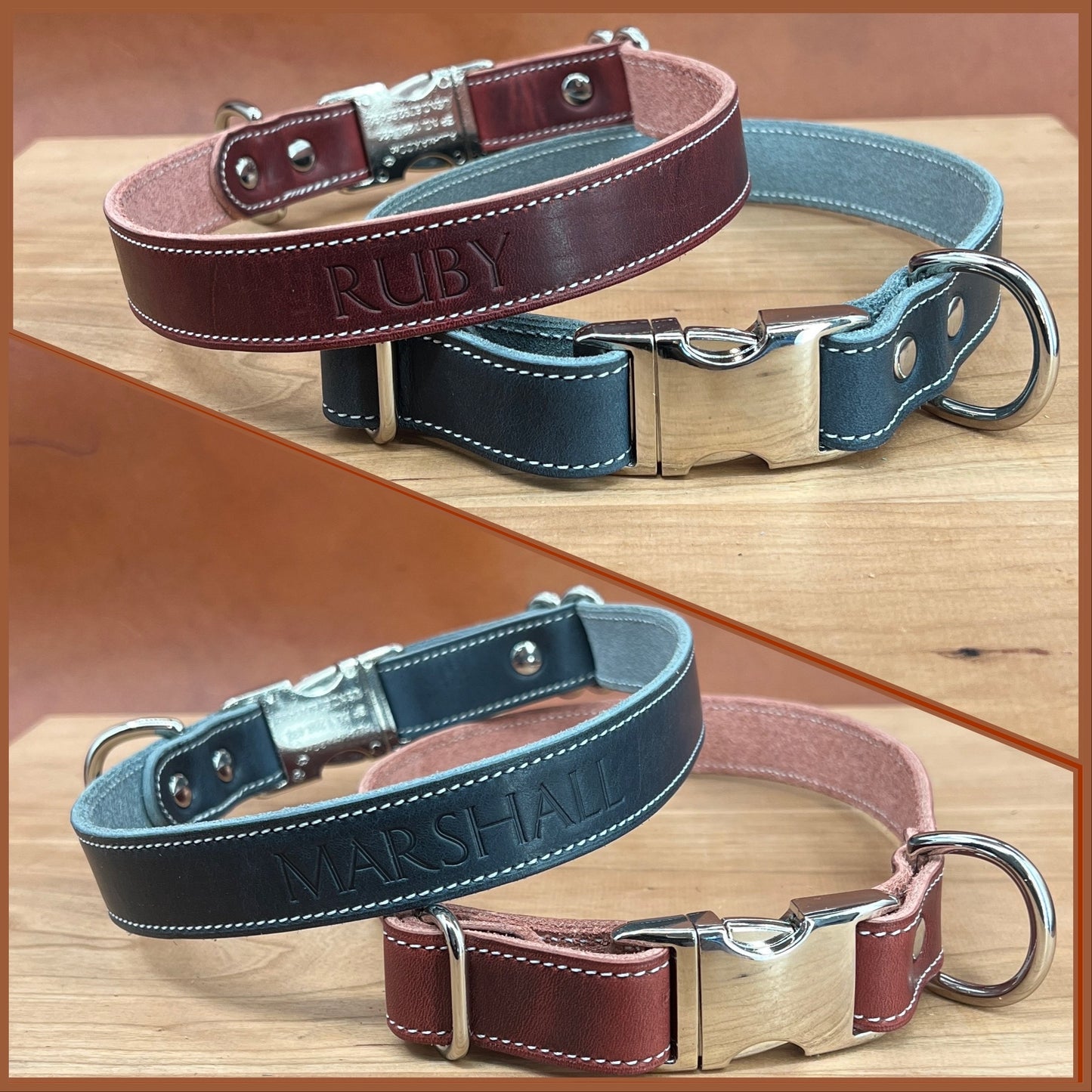 Customizable Quick Release Dog Collars in Horween Leather, Made to order