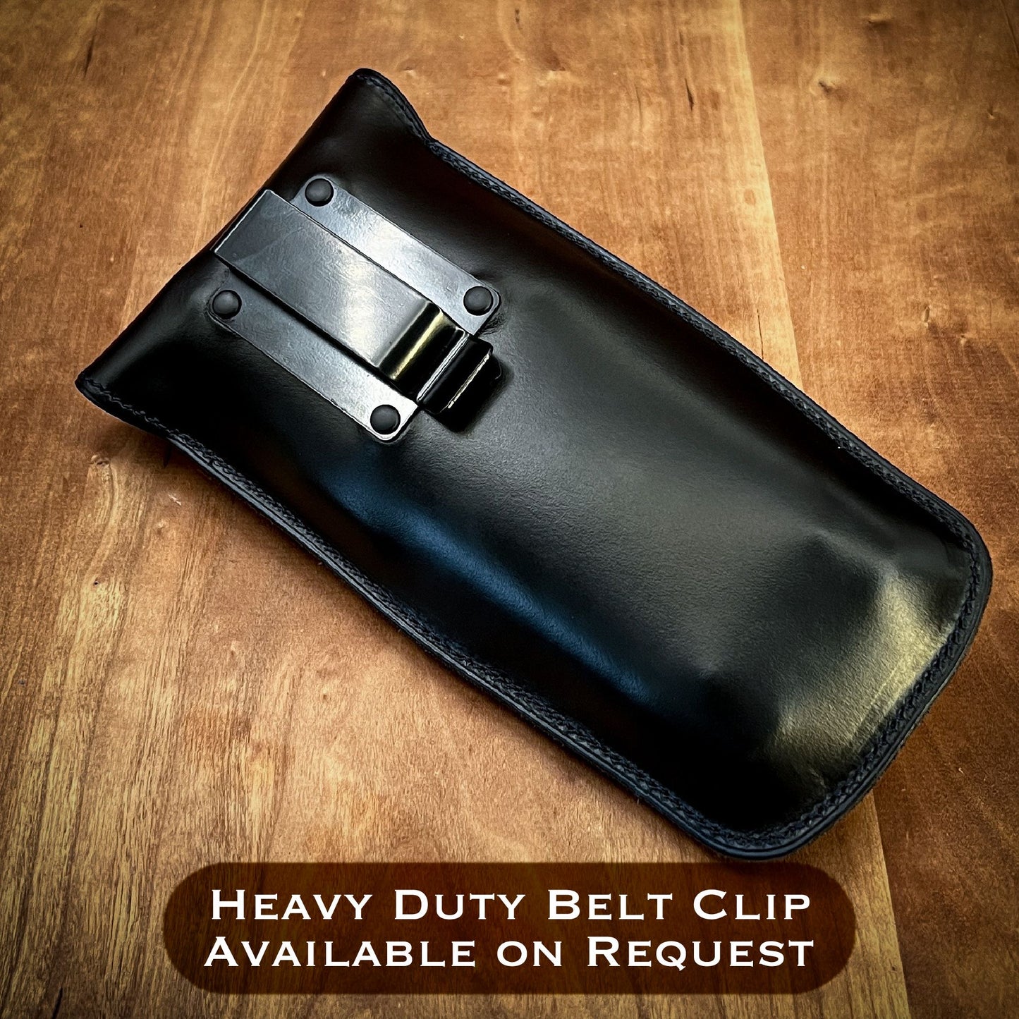 Handmade Leather EpiPen Case for 2 EpiPens with heavy duty belt clip. Made in Black CXL Horween Leather with Black Stitching.
