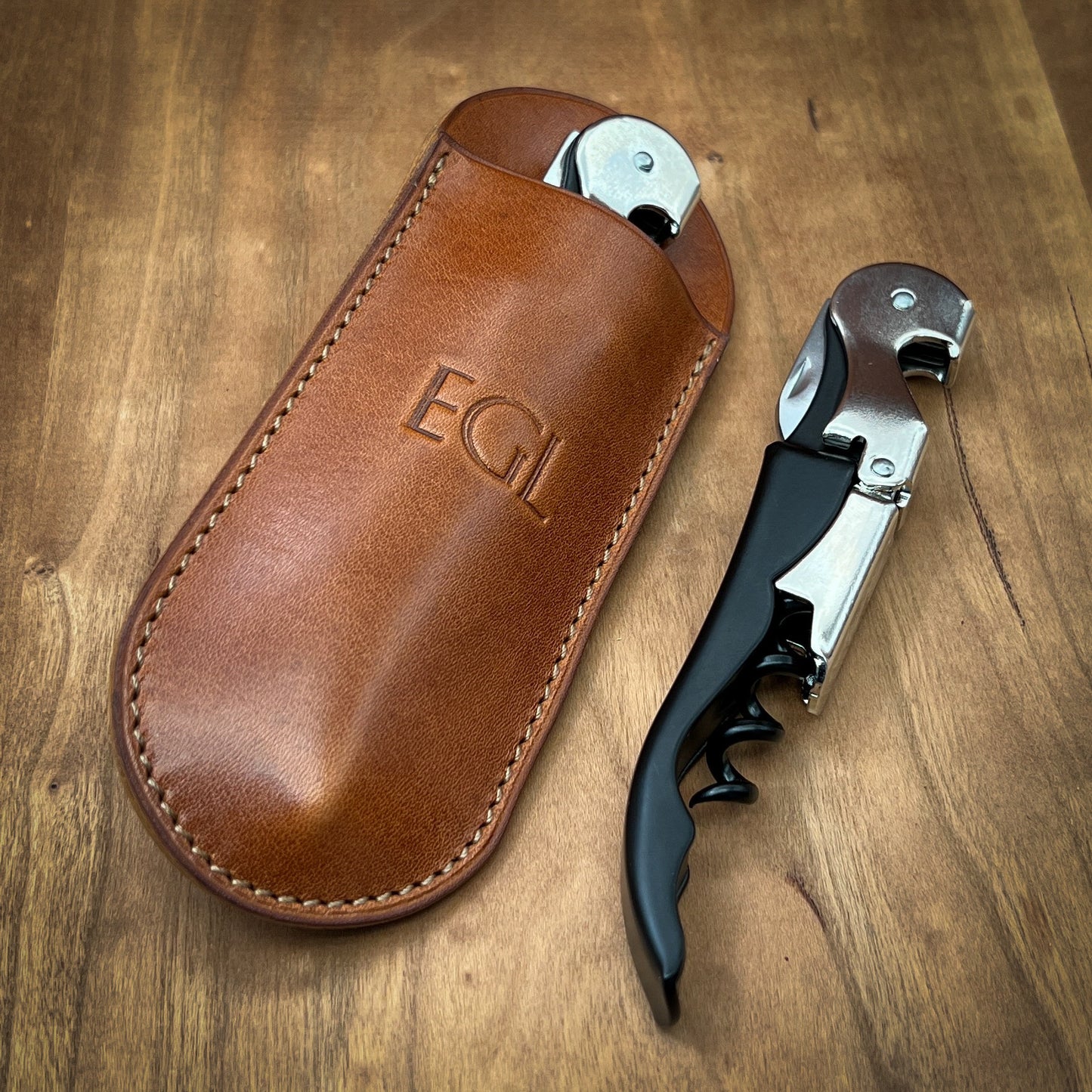 Premium Wine Opener Corkscrew Case with Belt Clip in Londo Red Horween Leather | Fits Pulltex Pulltap Classic and Premium | Custom Leather and Pen
