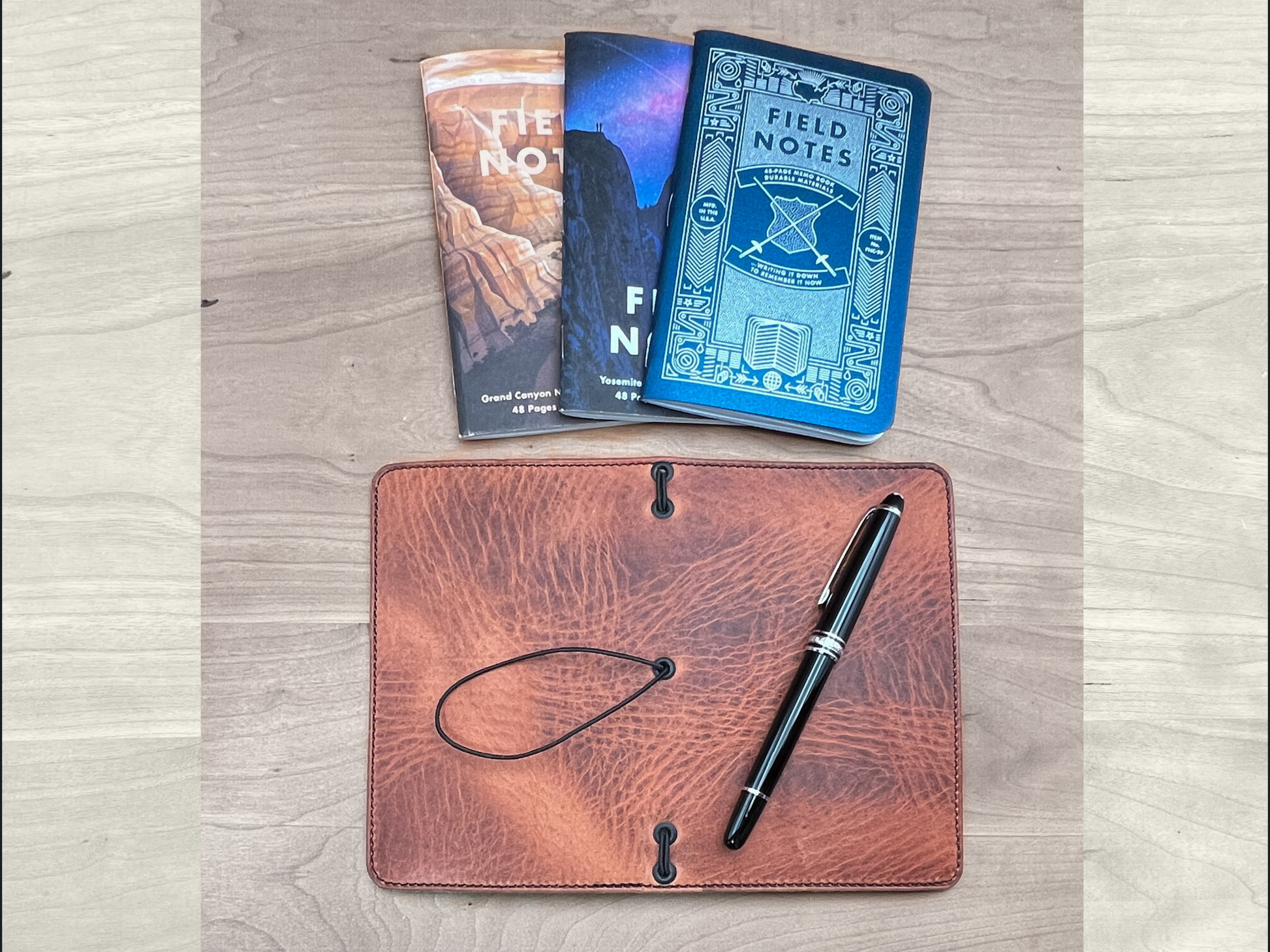 Custom Leather Traveler’s Notebook in English Tan Derby Horween.