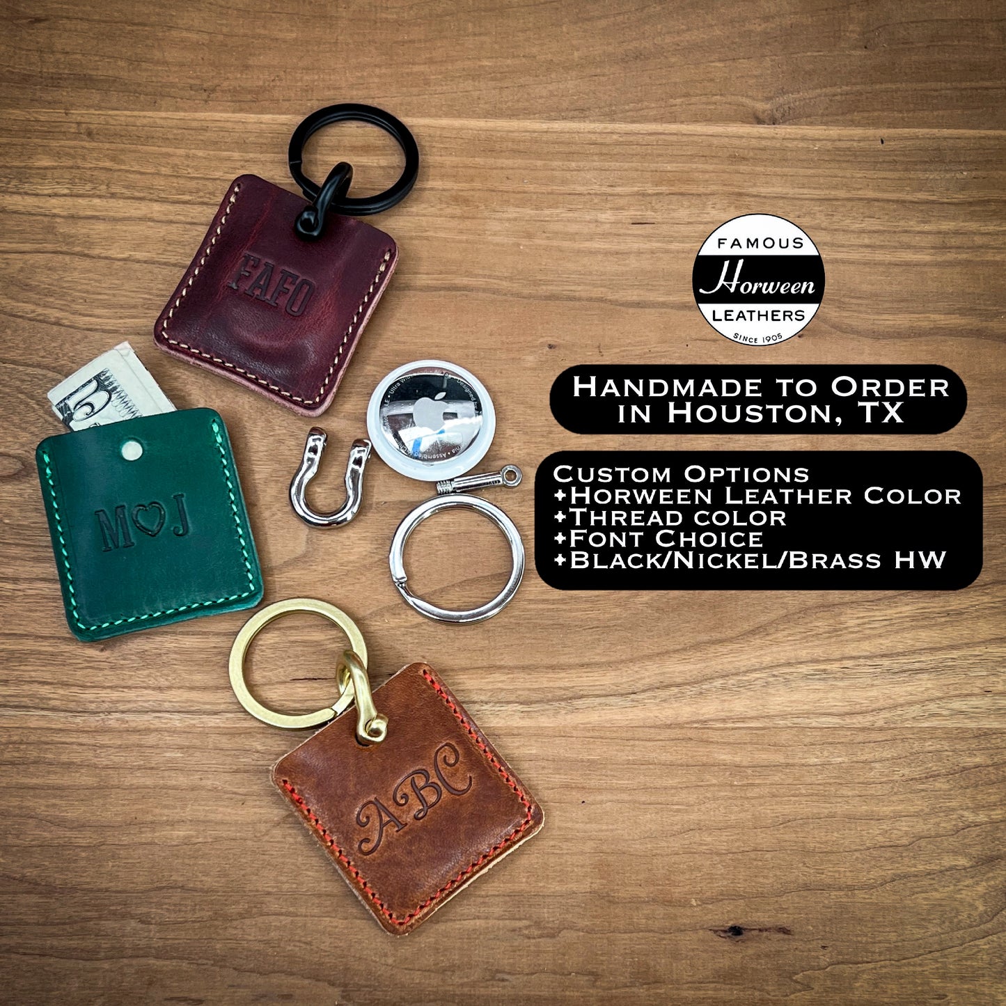 Customizable Airtag Holder in Horween leather | Handmade to Order