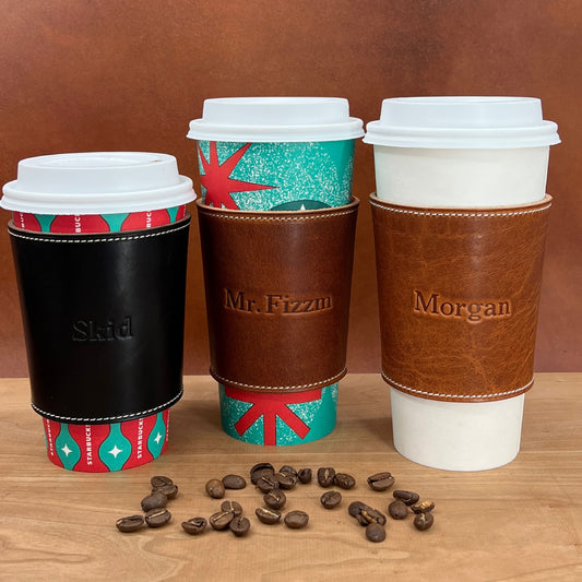 Personalized Coffee Cup Sleeve in Horween Leather