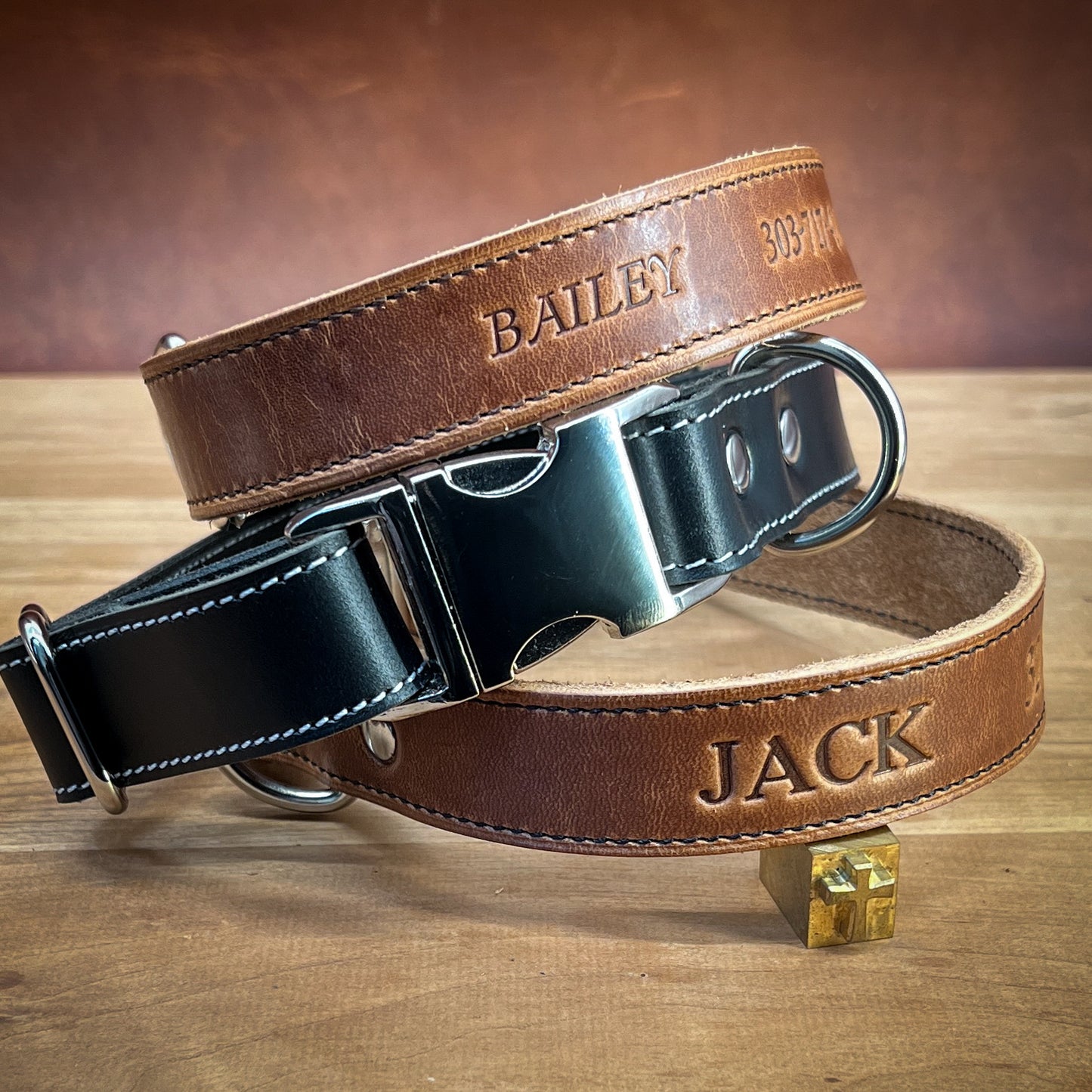 Customizable Quick Release Dog Collars in Horween Leather, Made to order