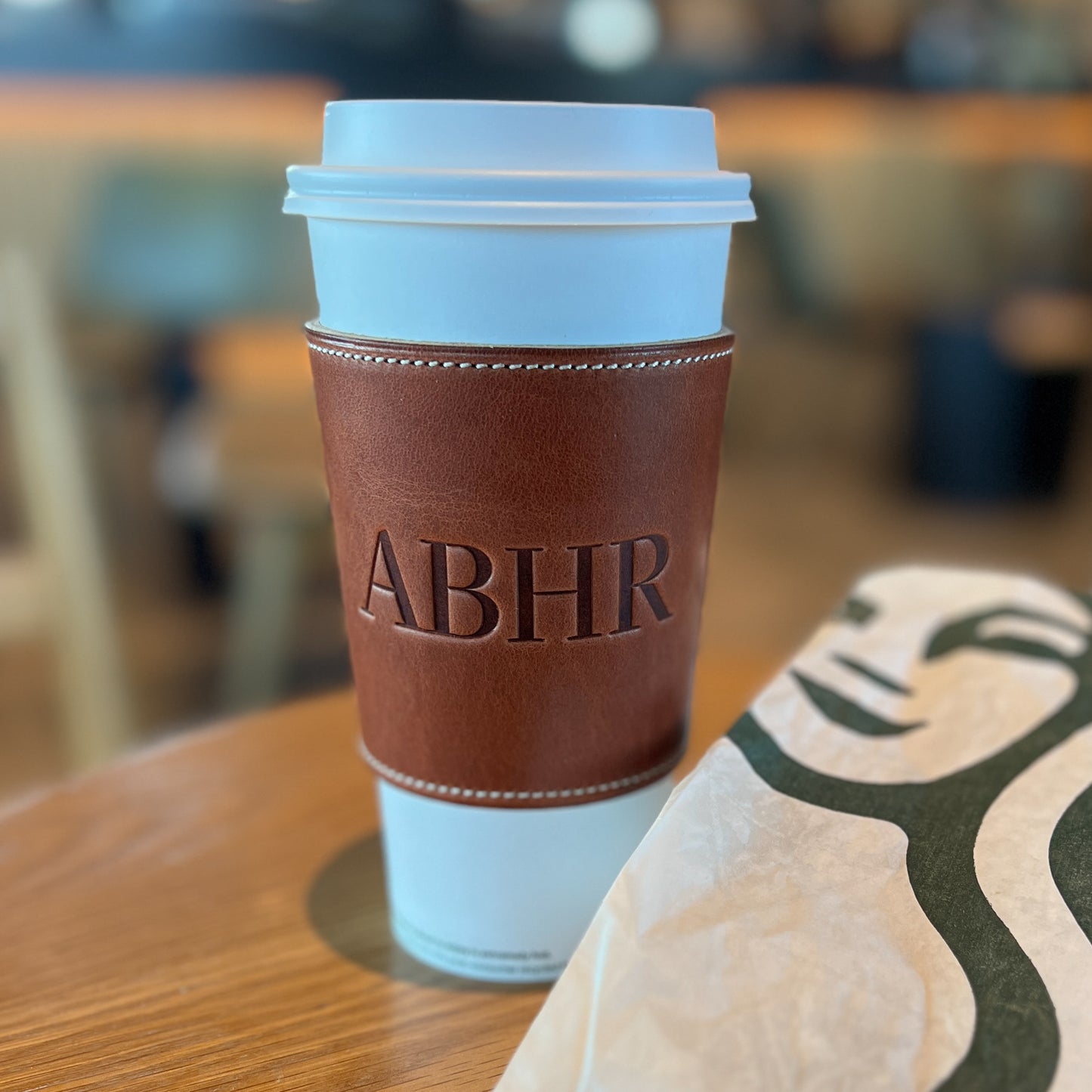 Personalized Coffee Cup Sleeve in Horween Leather
