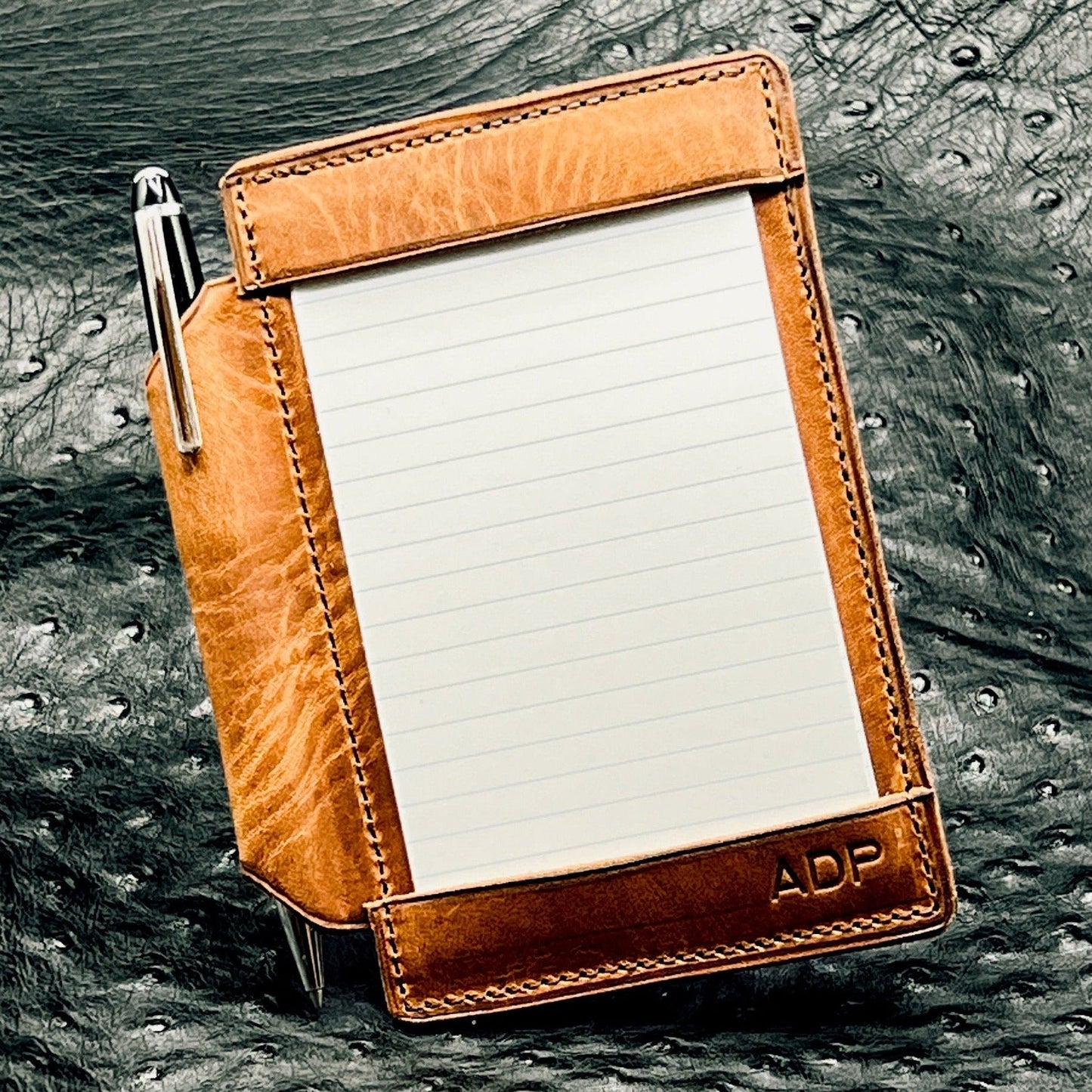 Custom Pocket Jotter Index Card Holder , Personalized Horween Leather, Designer Notepad | made in Houston | Custom Leather and Pen
