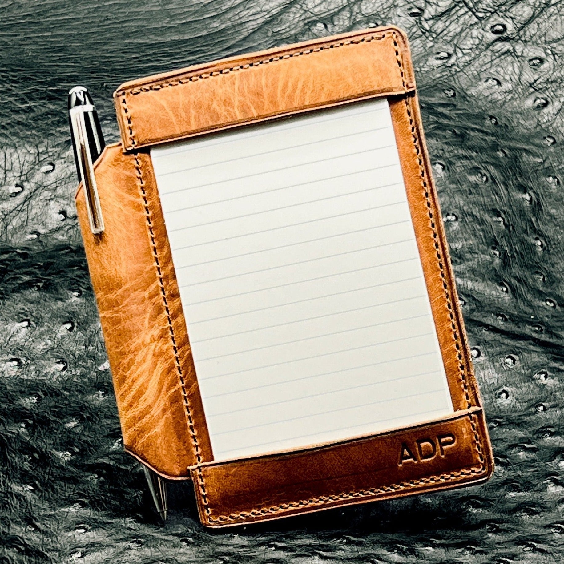 Custom Pocket Jotter Index Card Holder , Personalized Horween Leather, Designer Notepad | made in Houston | Custom Leather and Pen