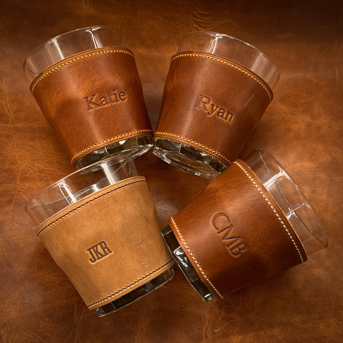 Custom Engraved Leather Celebration Glasses