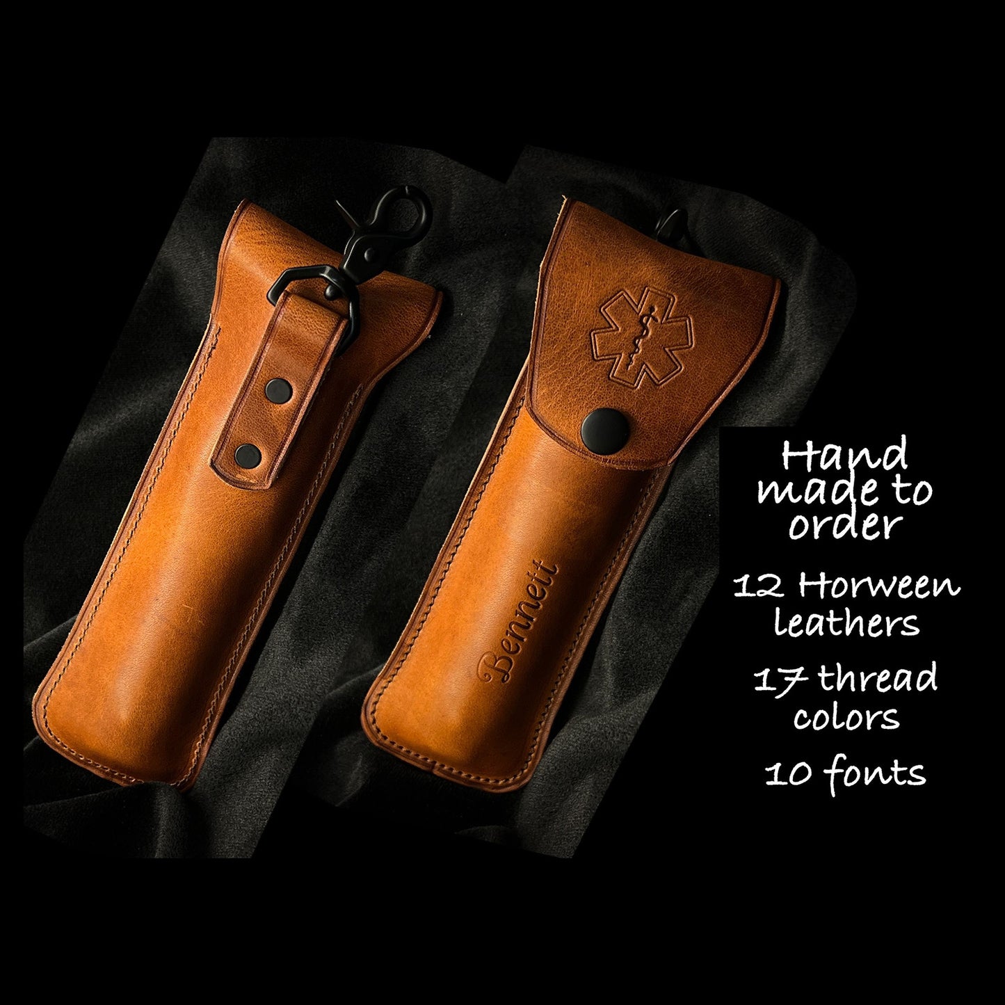 Swivel clip style EpiPen Sheath Case in Horween Leather | Handmade in Houston, TX by Custom Leather and Pen