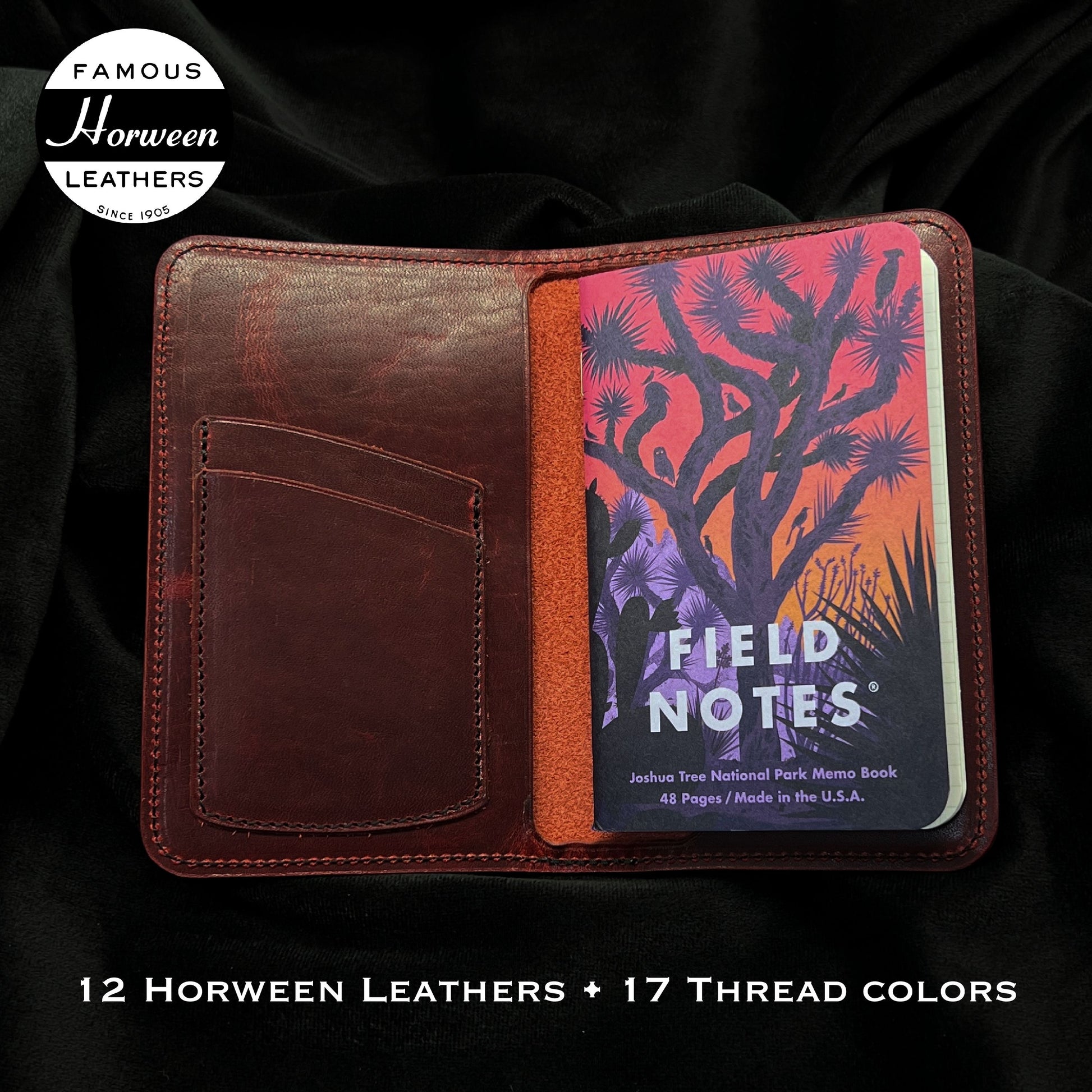 Compact Field Notes Cover in London Red Horween Leather | Handmade by Custom Leather and Pen