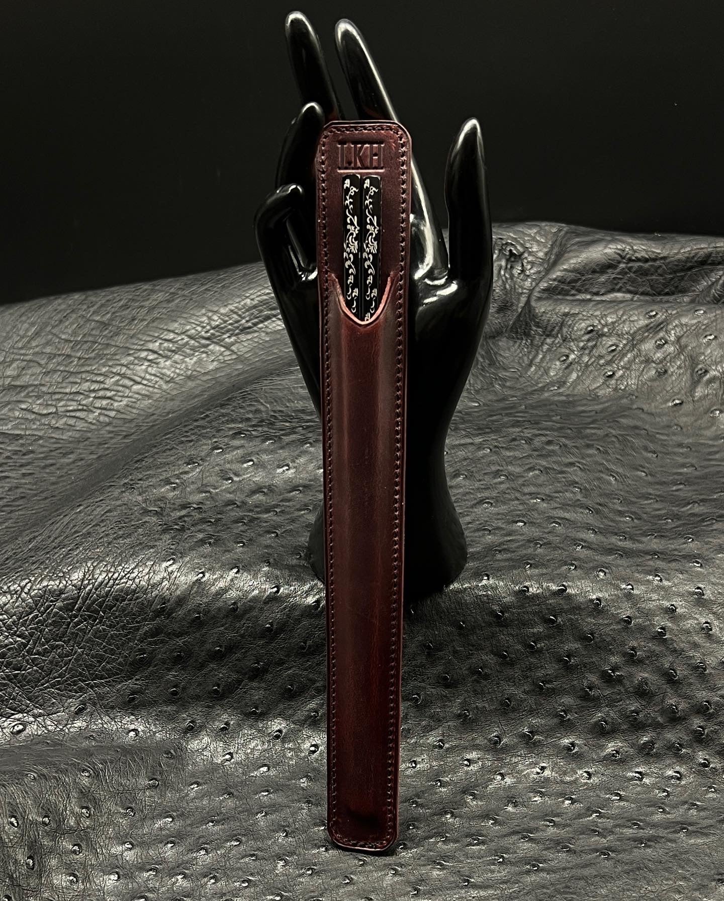 Luxury Chopsticks Case in Brown CXL Horween with Stainliness Steel Chopsticks | handmade by Custom Leather and Pen
