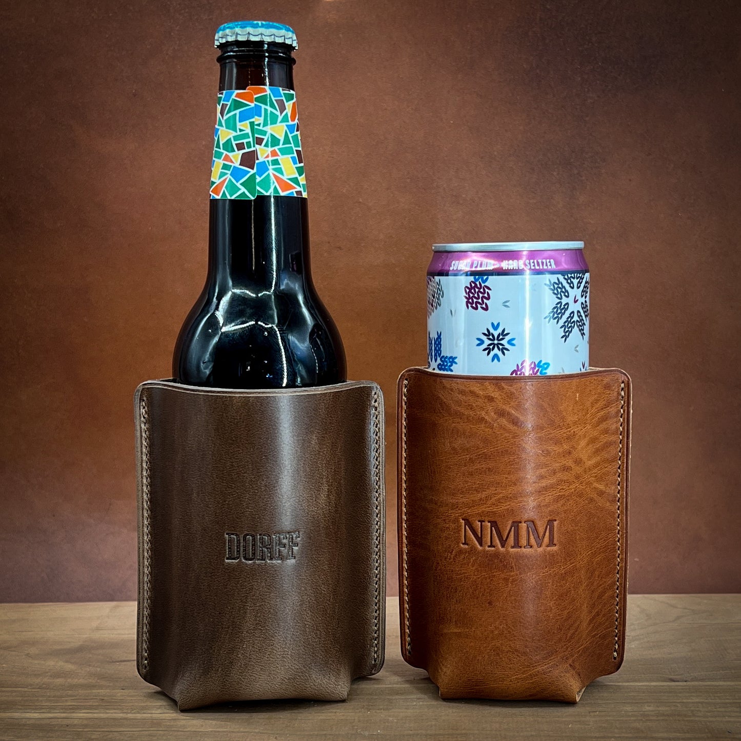Personalized Leather Drink Wraps in Horween Leather