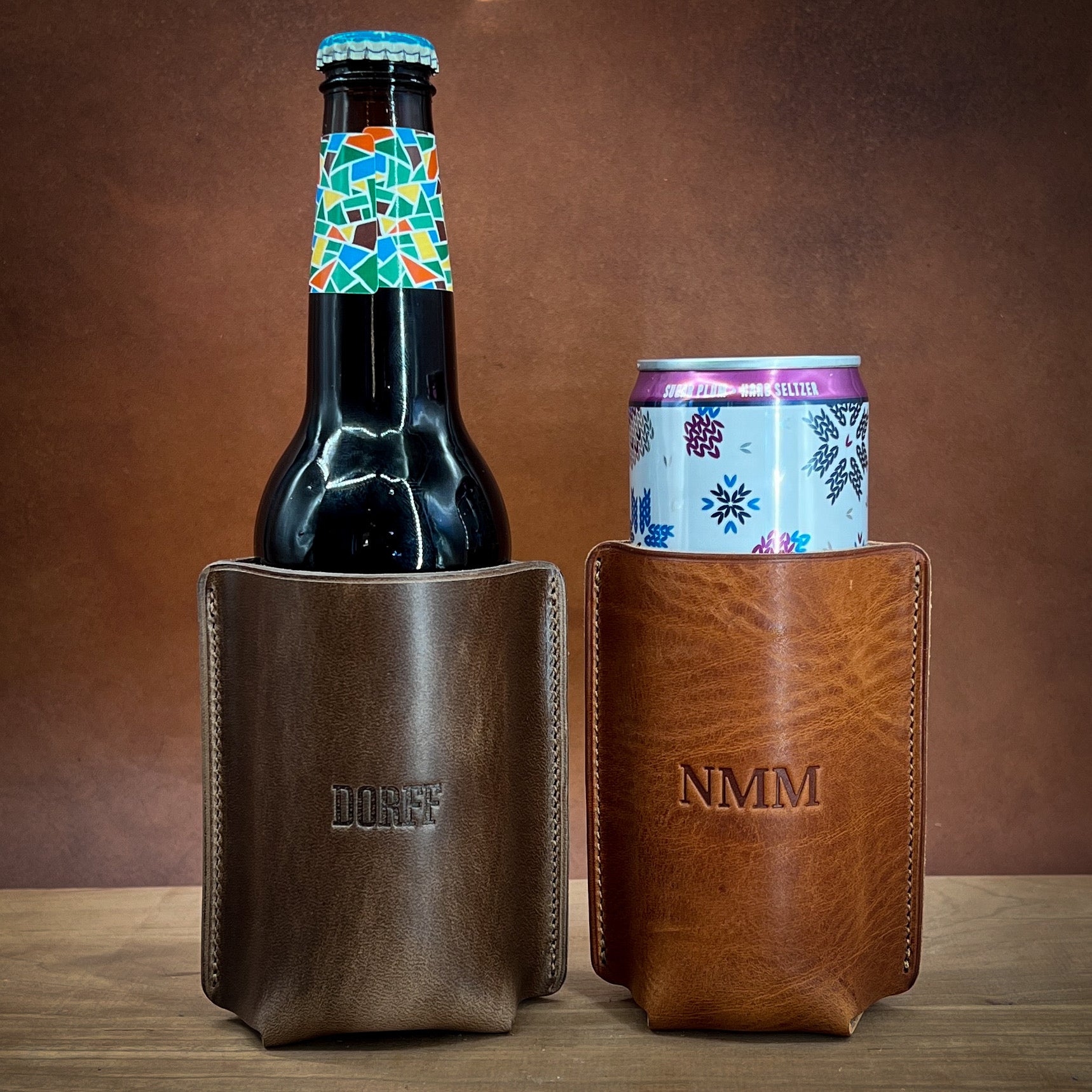 Personalized Leather Drink Wraps in Horween Leather