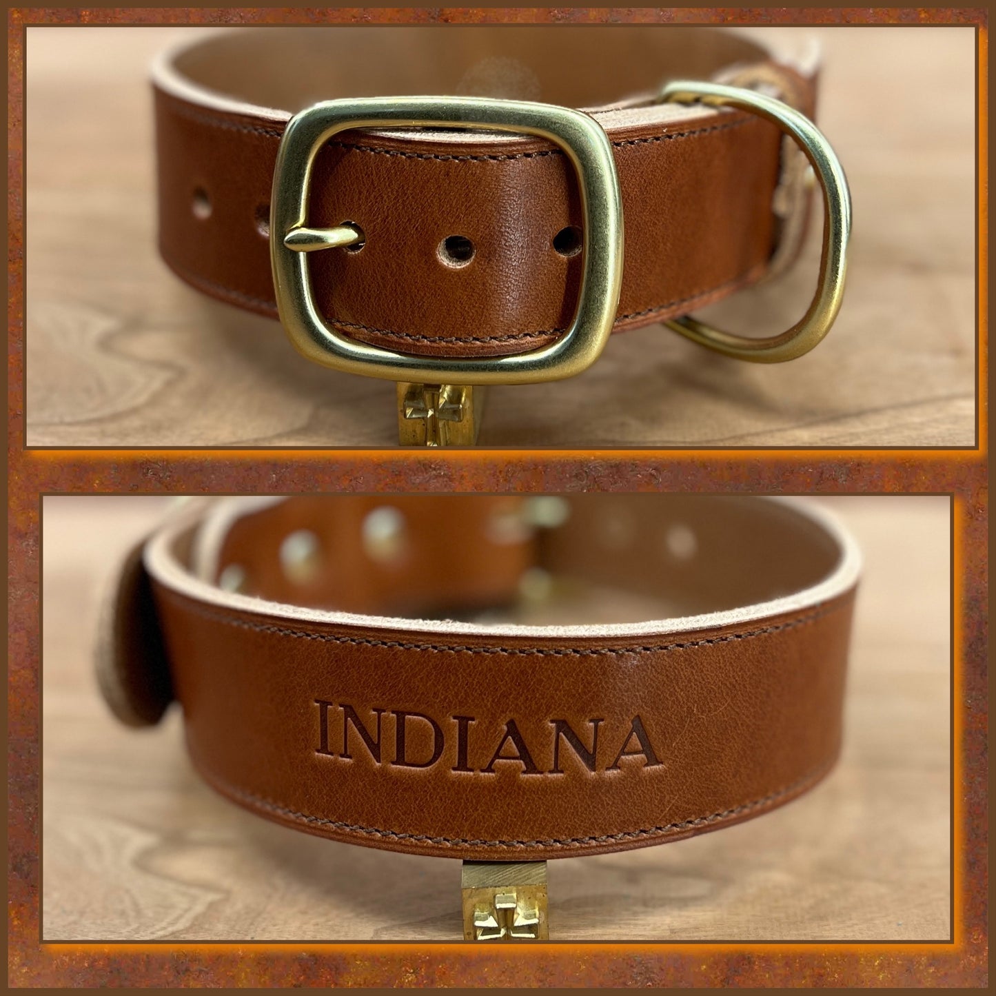 Custom Large Dog Collar in Bourbon Horween Leather.