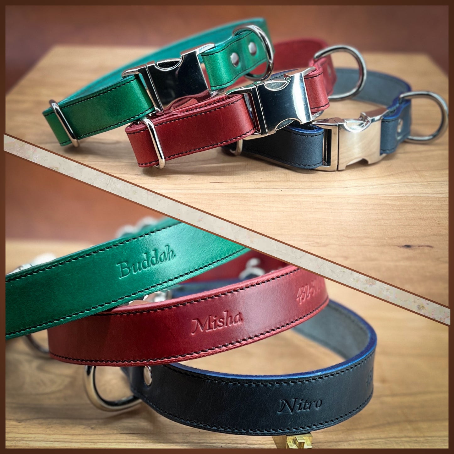 Customizable Quick Release Dog Collars in Horween Leather, Made to order