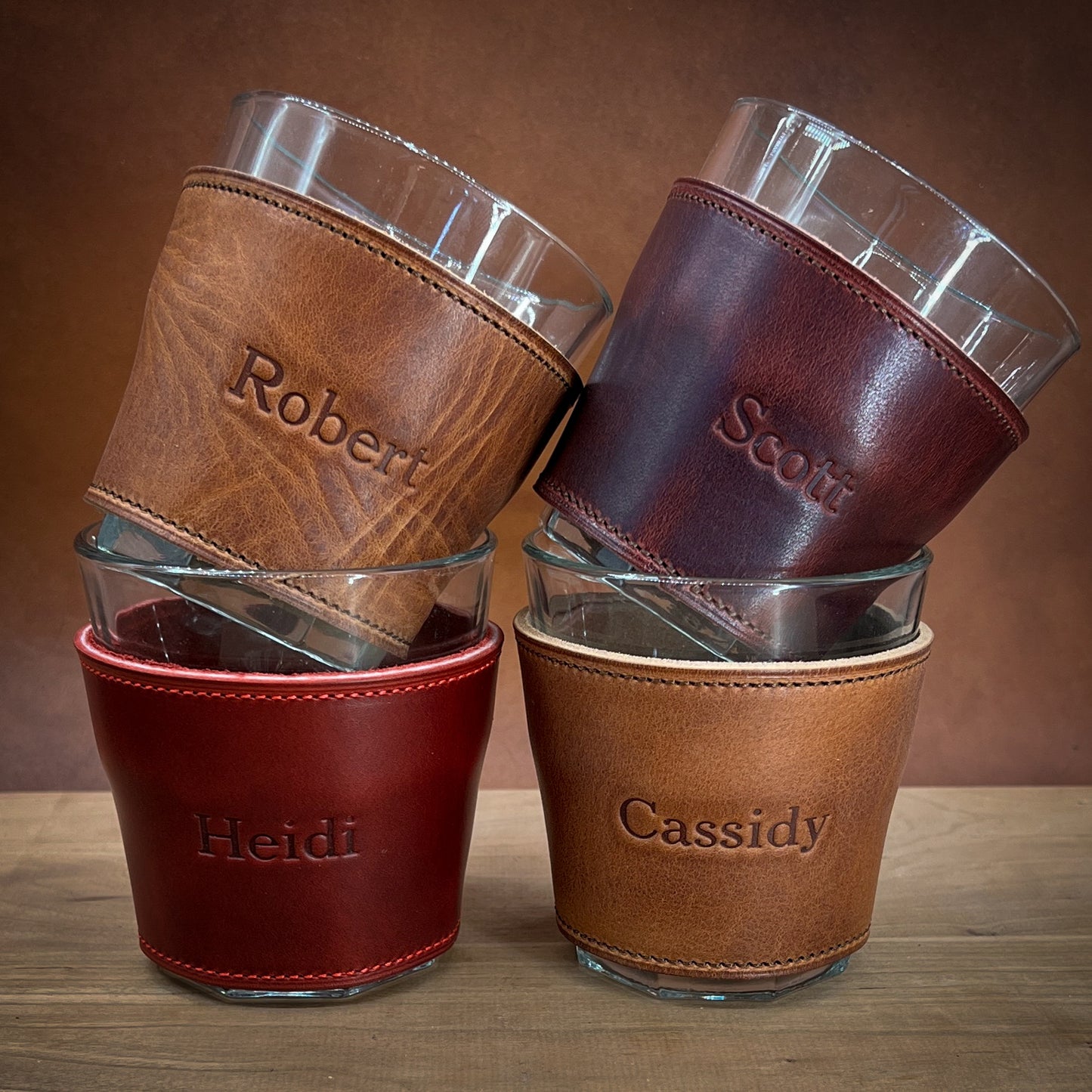 Leather Wrapped Whiskey Glasses for Texas Groomsmen