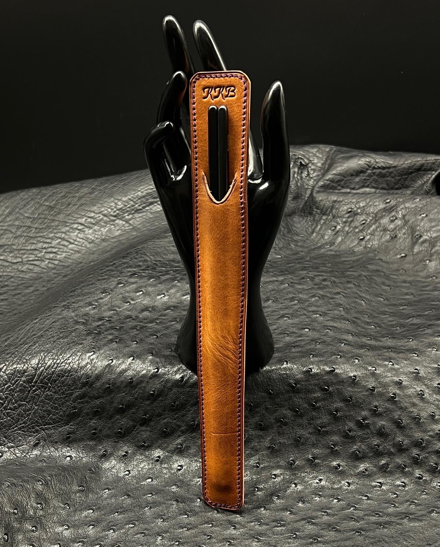 Luxury Chopsticks Case in Bourbon Horween with Stainliness Steel Chopsticks | handmade by Custom Leather and Pen