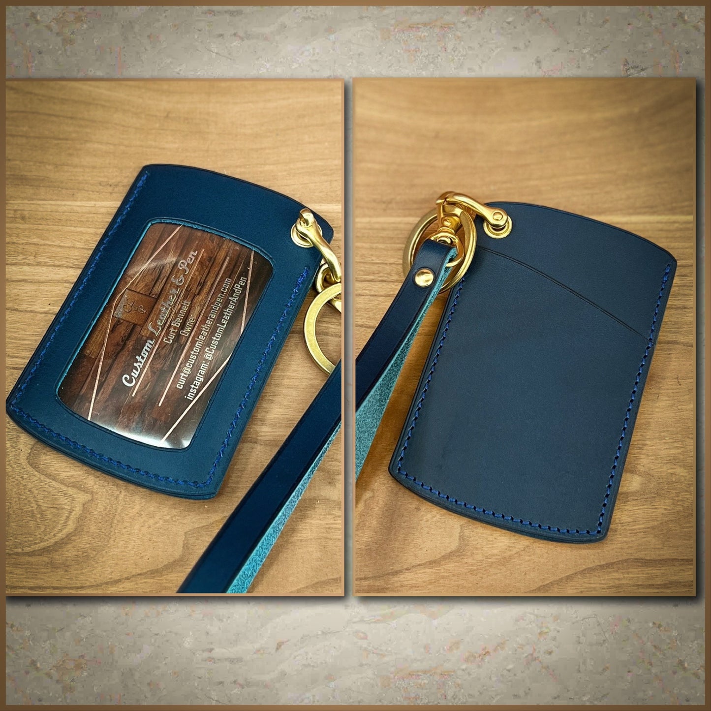Keychain ID wallet in Walpier leather. Handmade by Custom Leather and Pen in Houston, TX
