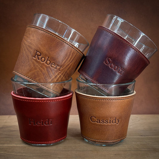 Groomsmen Leather Wrapped Tumbler Glasses | Handmade to order in Houston TX