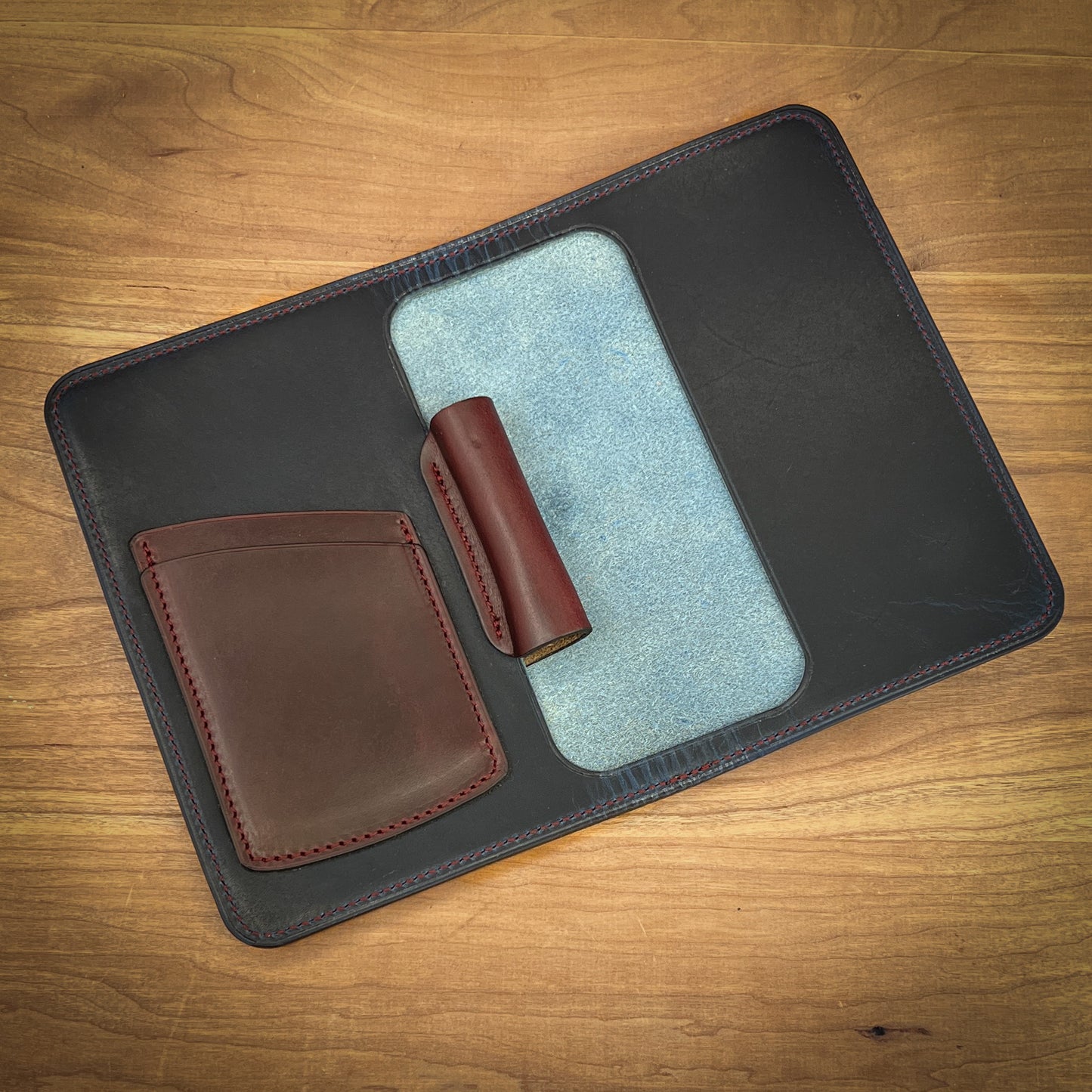 Handmade Horween Leather Notebook Cover with Interior Pen Holder - Pocket Size