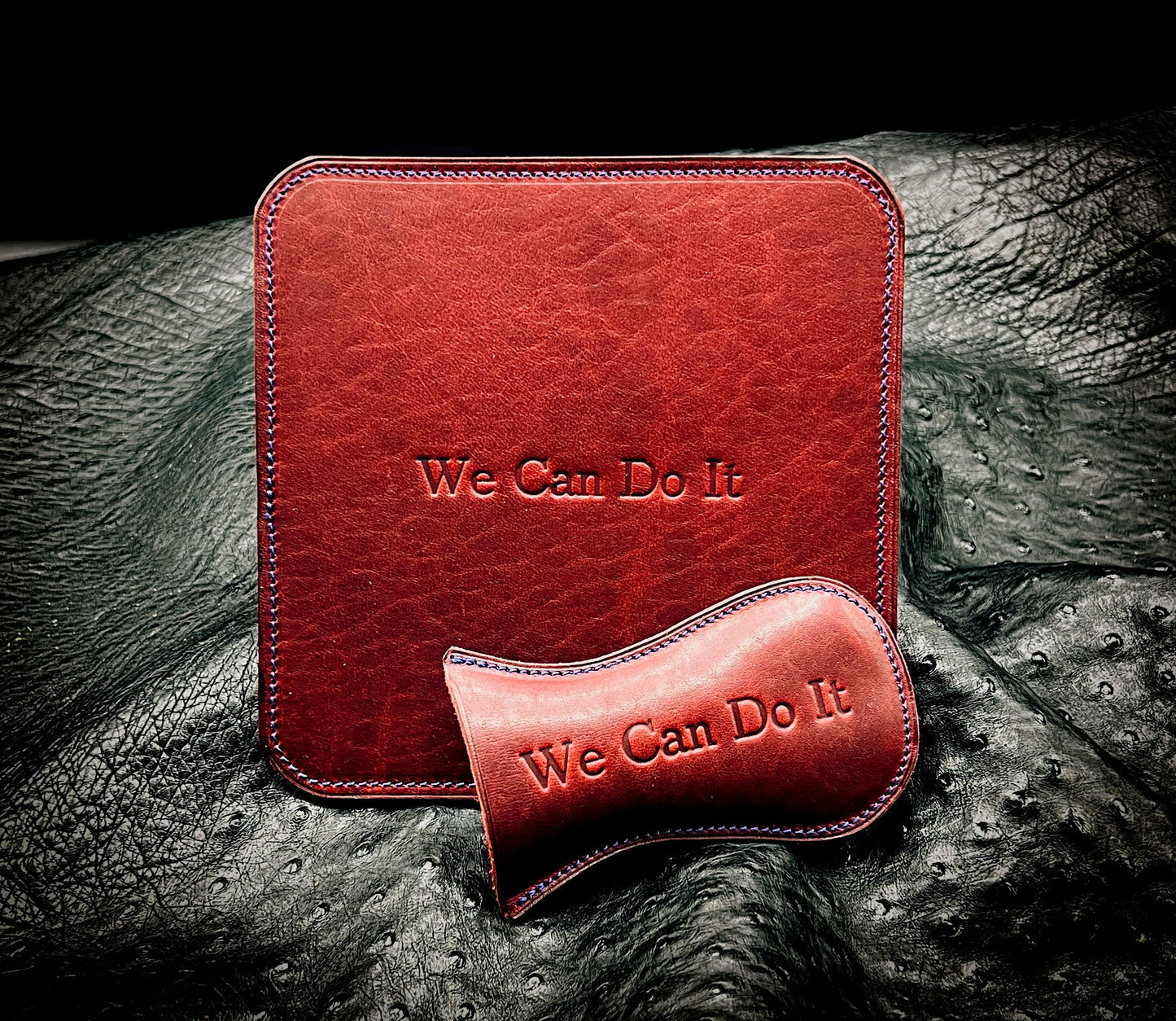 Handmade Cast Iron Skillet Trivet in London Red Horween Leather | Handmade by Custom Leather and Pen