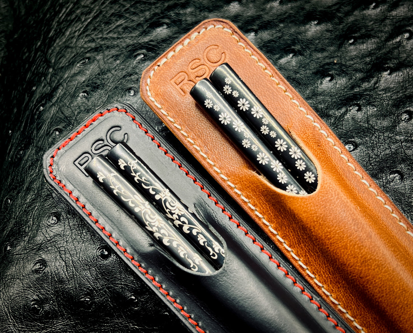 Luxury Leather Chopsticks Case with Stainliness Steel Chopsticks | handmade by Custom Leather and Pen