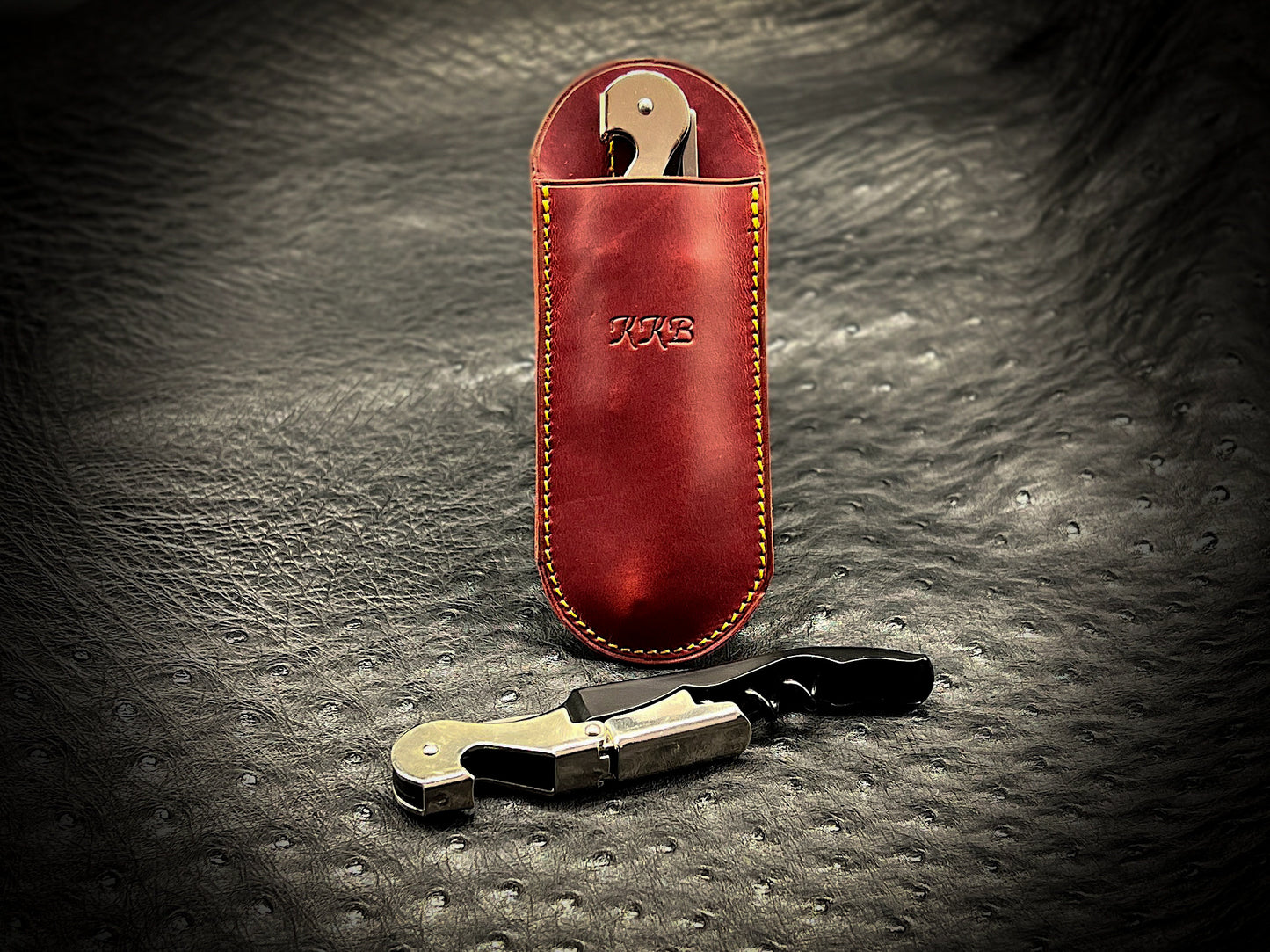 Wine Opener Corkscrew Case with Belt Clip in Londo Red Horween Leather | Fits Pulltex Pulltap Classic and Premium | Custom Leather and Pen
