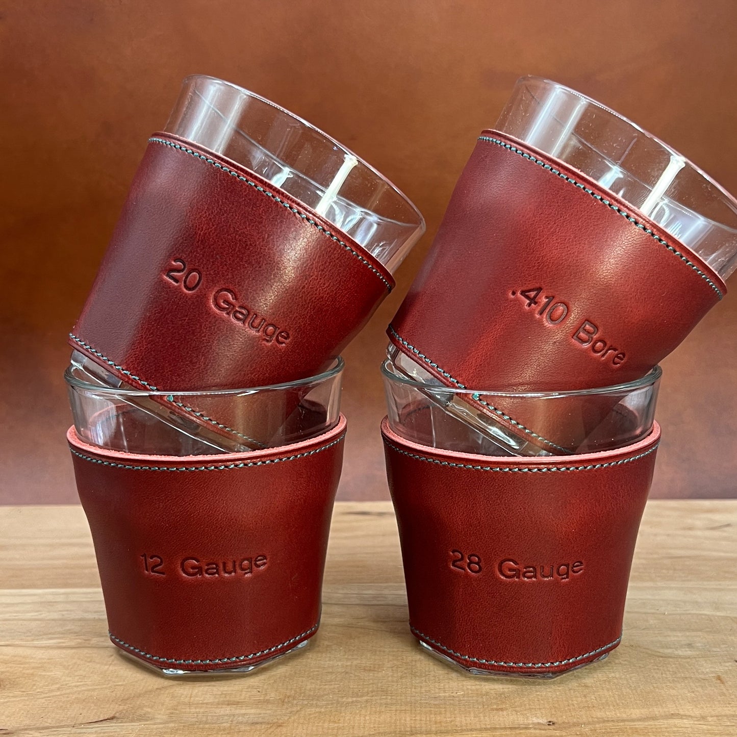 Beautiful London Red Wrapped Handcrafted Whiskey Glass Set for Sporting Clays