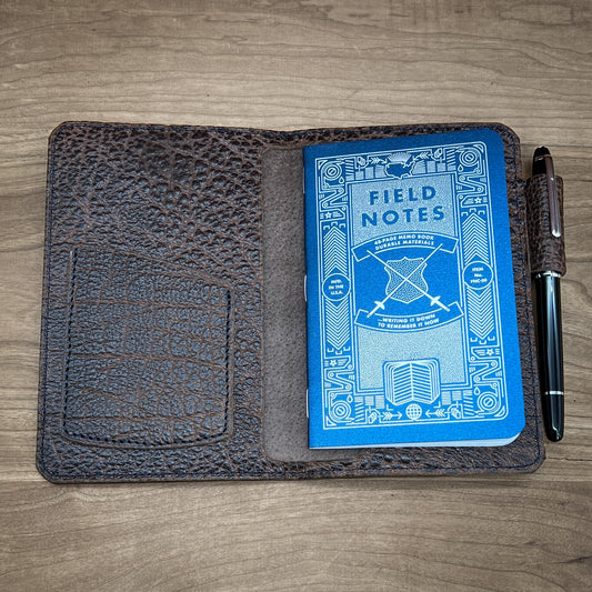 Handmade Pocket Notebook Cover in Shrunken Bison Leather | Ready to Ship
