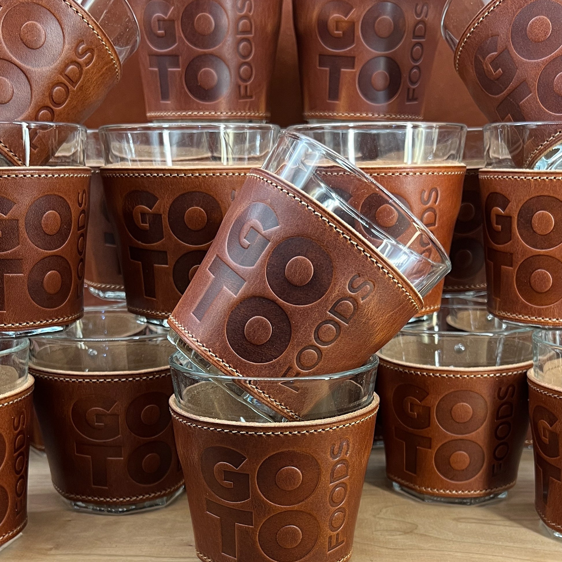 Promotional Whiskey Glass Gifts for a recent GOTO Foods conference.
