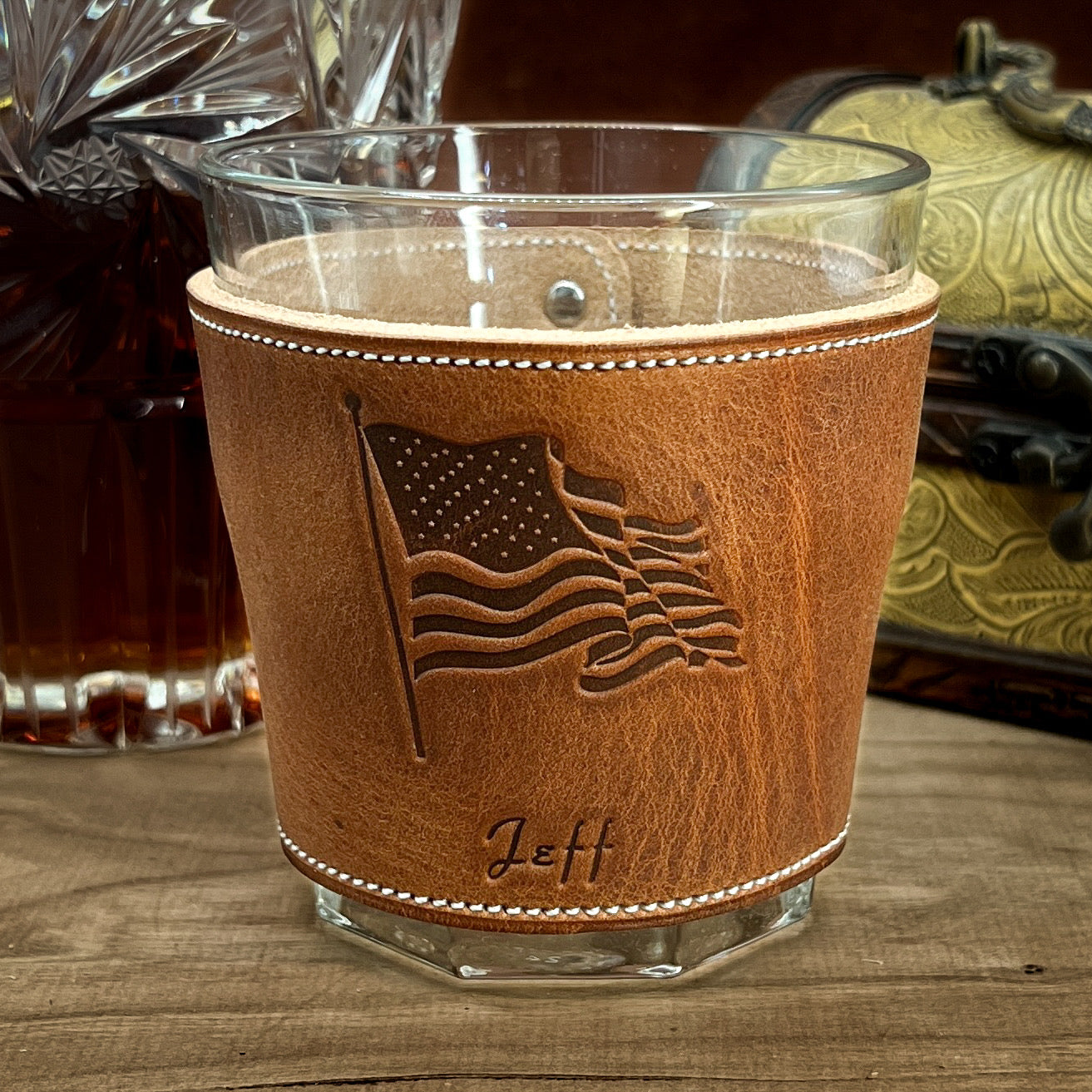 American Flag Leather Wrapped Barware - Handmade to Order