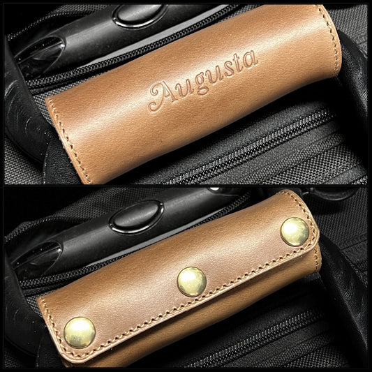 Personalized Leather Luggage Handle Cover in Horween Leather.