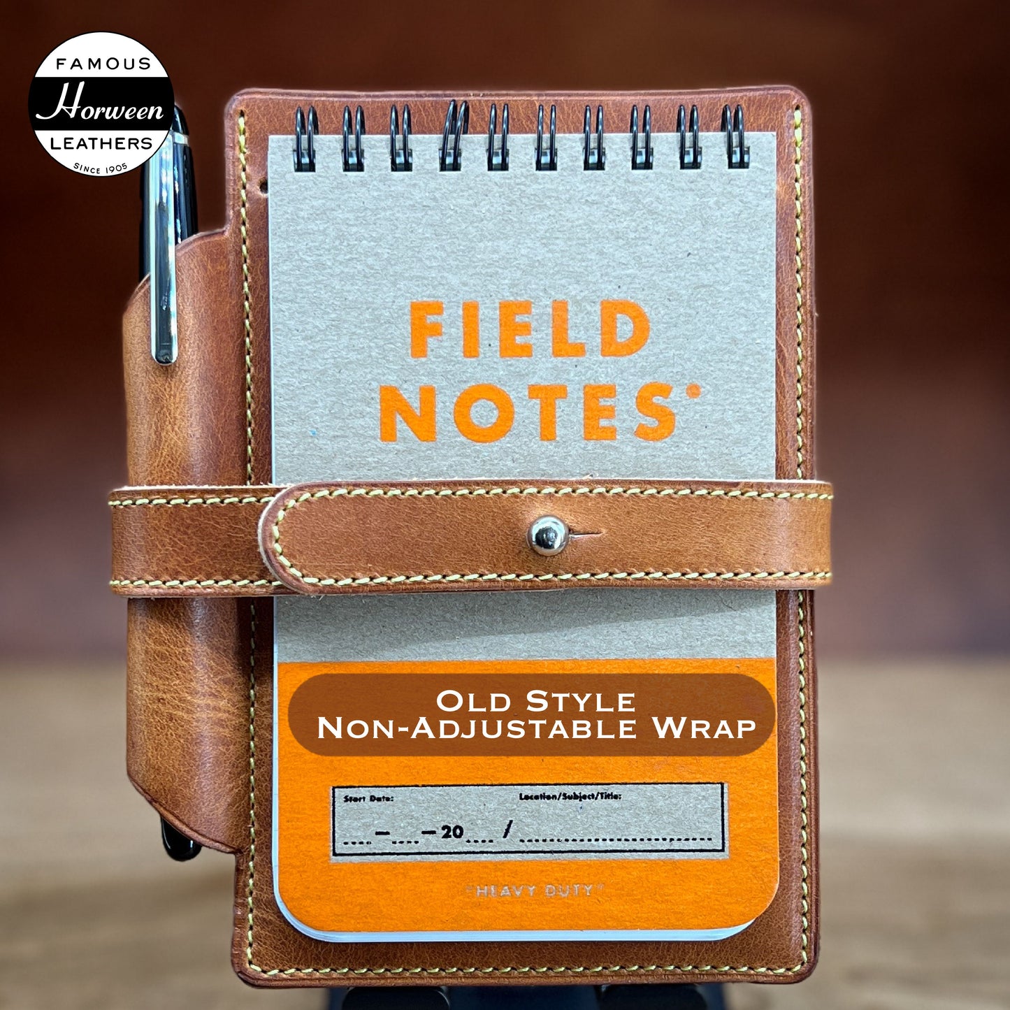Personalized Horween Leather Flip Notebook Memo Pad Cover with Pen Holder | Made to Order