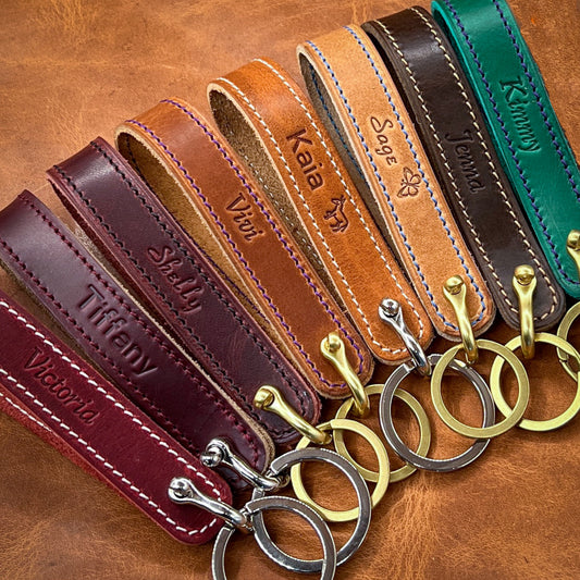 Handmade Horween Leather Keychain. Personalized Leather Keychain For Men and Women. American made in Houston, Texas.