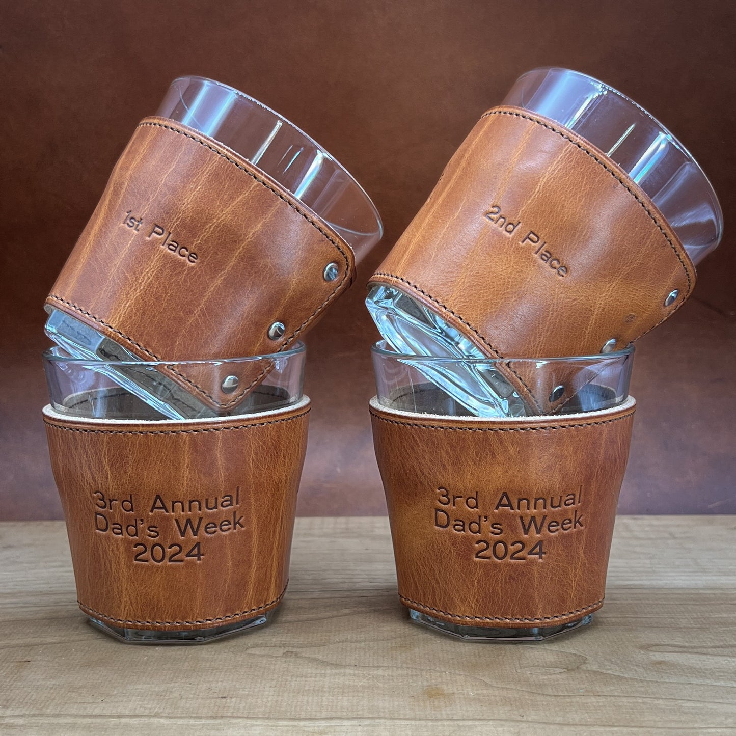 Custom Whiskey Glasses Celebrating A Dad’s Weekend Golf Tournament.