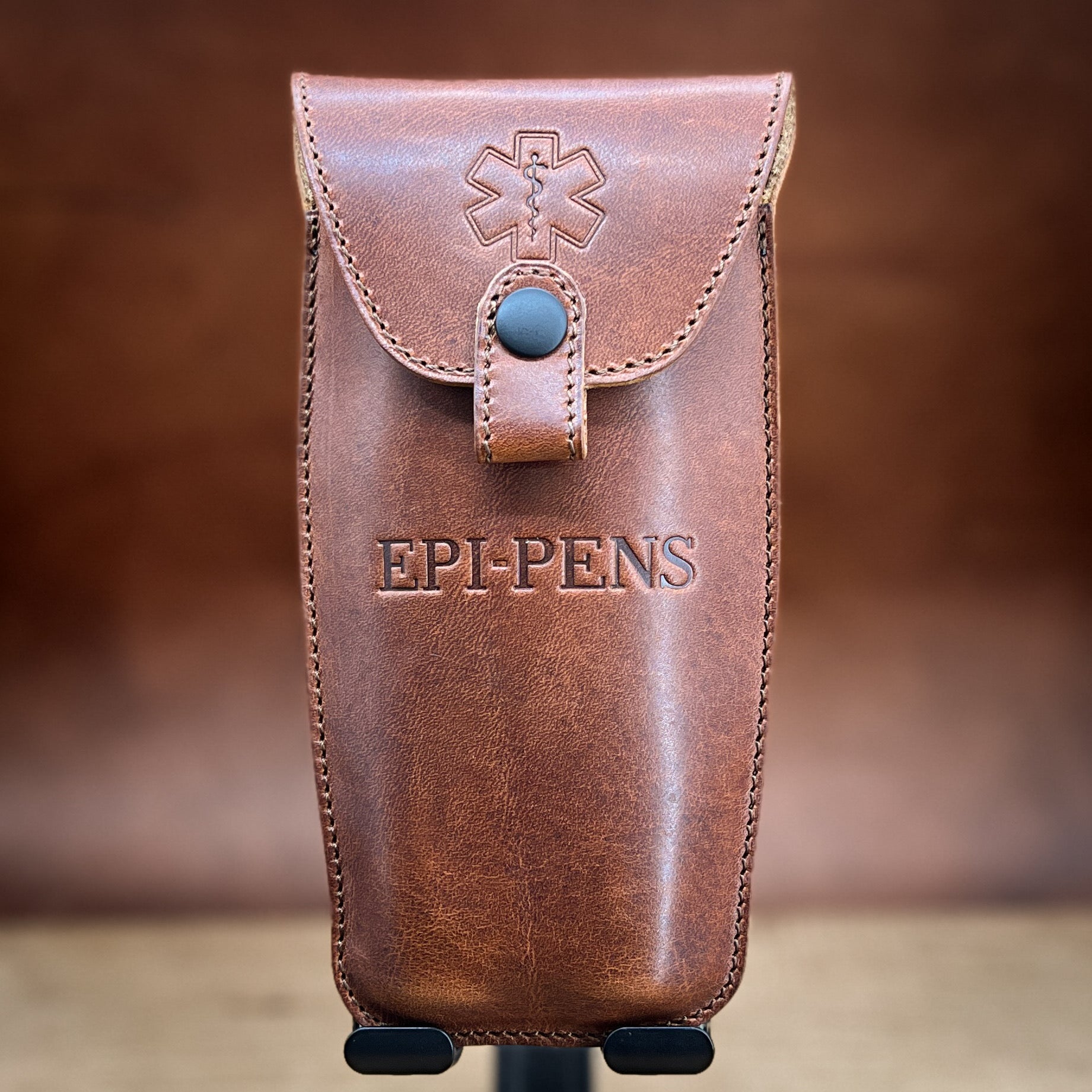 Handmade EpiPen Case in Bourbon Horween Leather with Brown Thread