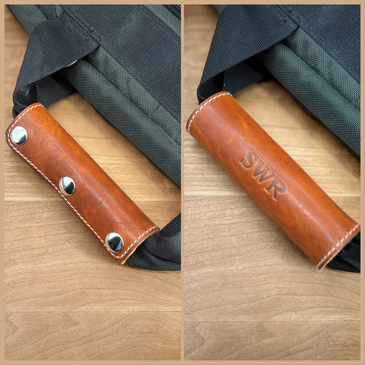 Customizable Leather Luggage Handle Cover with Snaps in Horween Leather.  