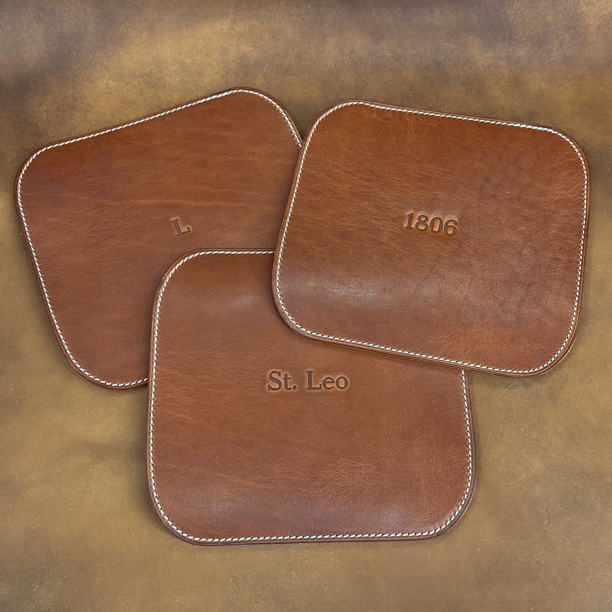 Handmade Personalized Leather Trivet for Custom Kitchen.