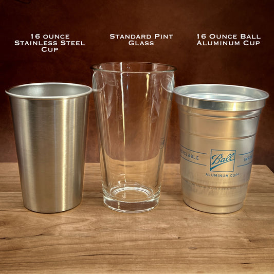 Personalized Stainless Steel Pint Cups with Horween Leather Sleeves