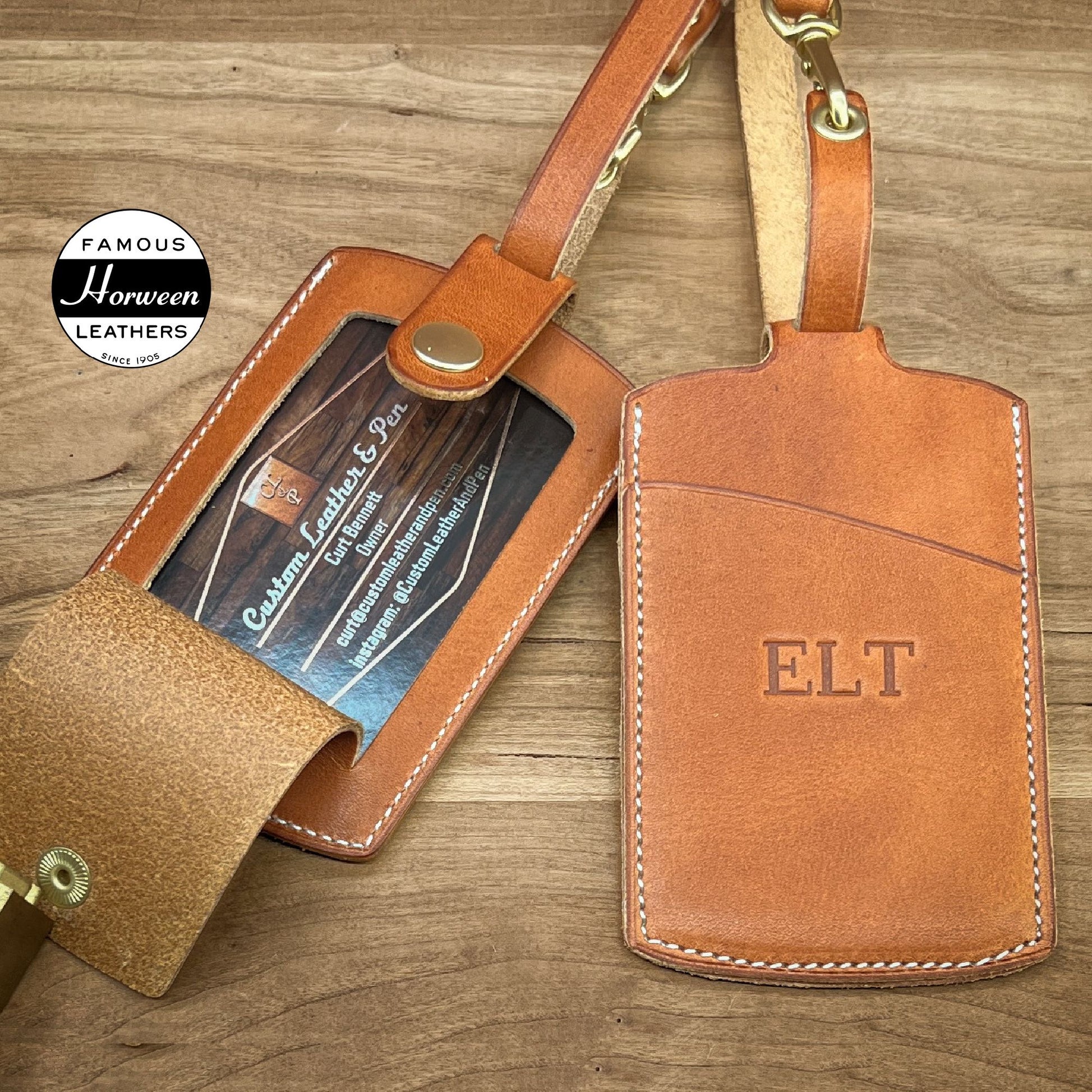 Personalized Horween Leather Luggage Tags  Custom made to order in Houston, Texas by Custom Leather and Pen