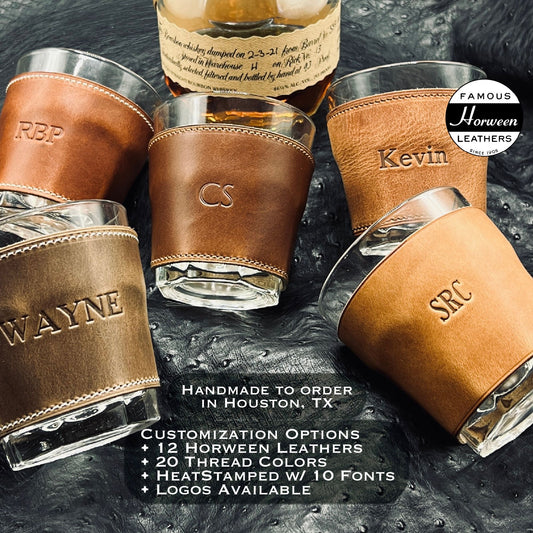 Horween Leather Wrapped Whiskey Glasses - Handmade to Order