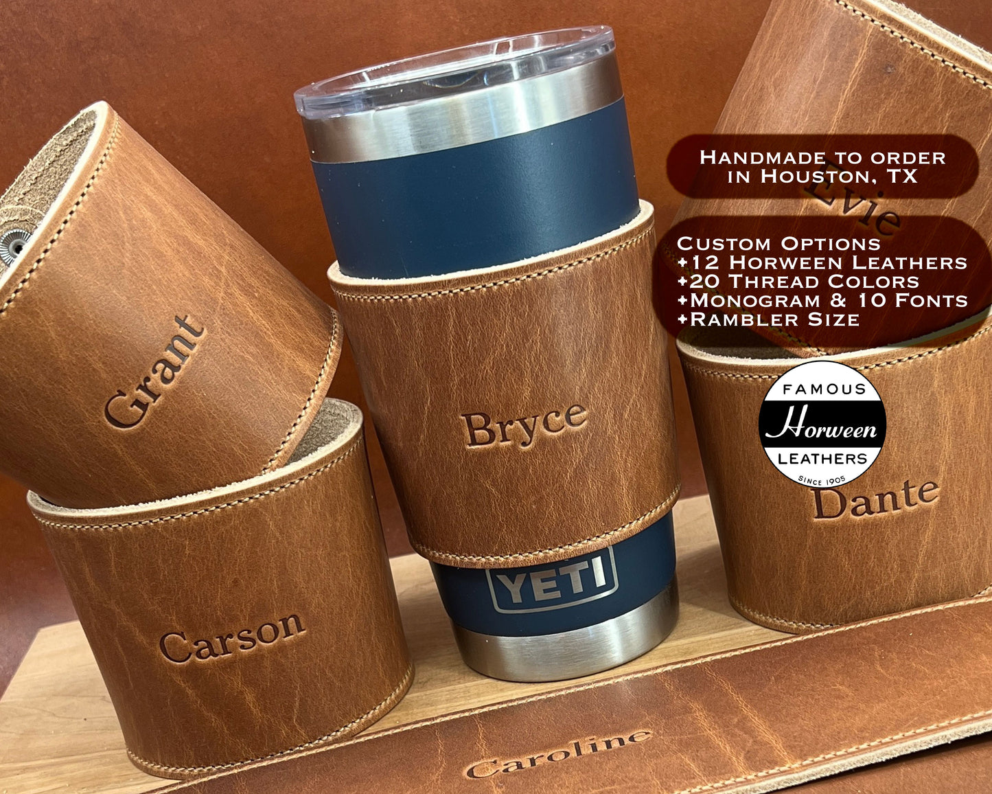 Yeti Rambler Sleeve in Horween Leather - Personalized and Made to